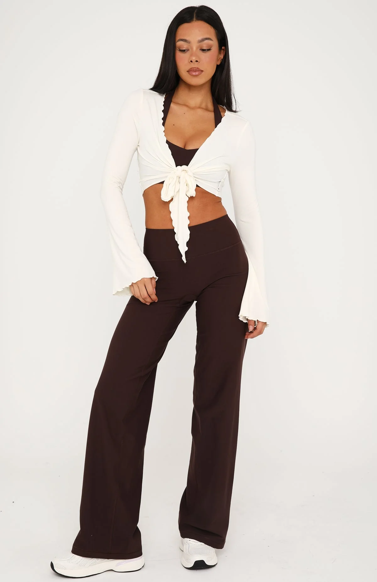 In A Minute Long Sleeve Tie Front Top Cream - Image 6