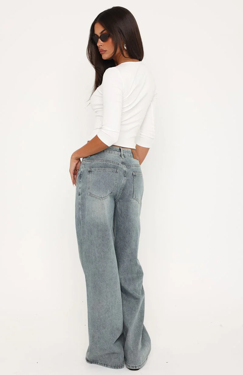 Just My Type Mid Rise Wide Leg Jeans Sand Wash - Image 4