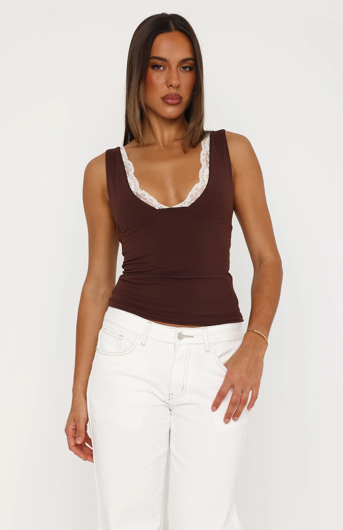 Key To My Heart Lace Trim Top Chocolate/Cream - Image 2