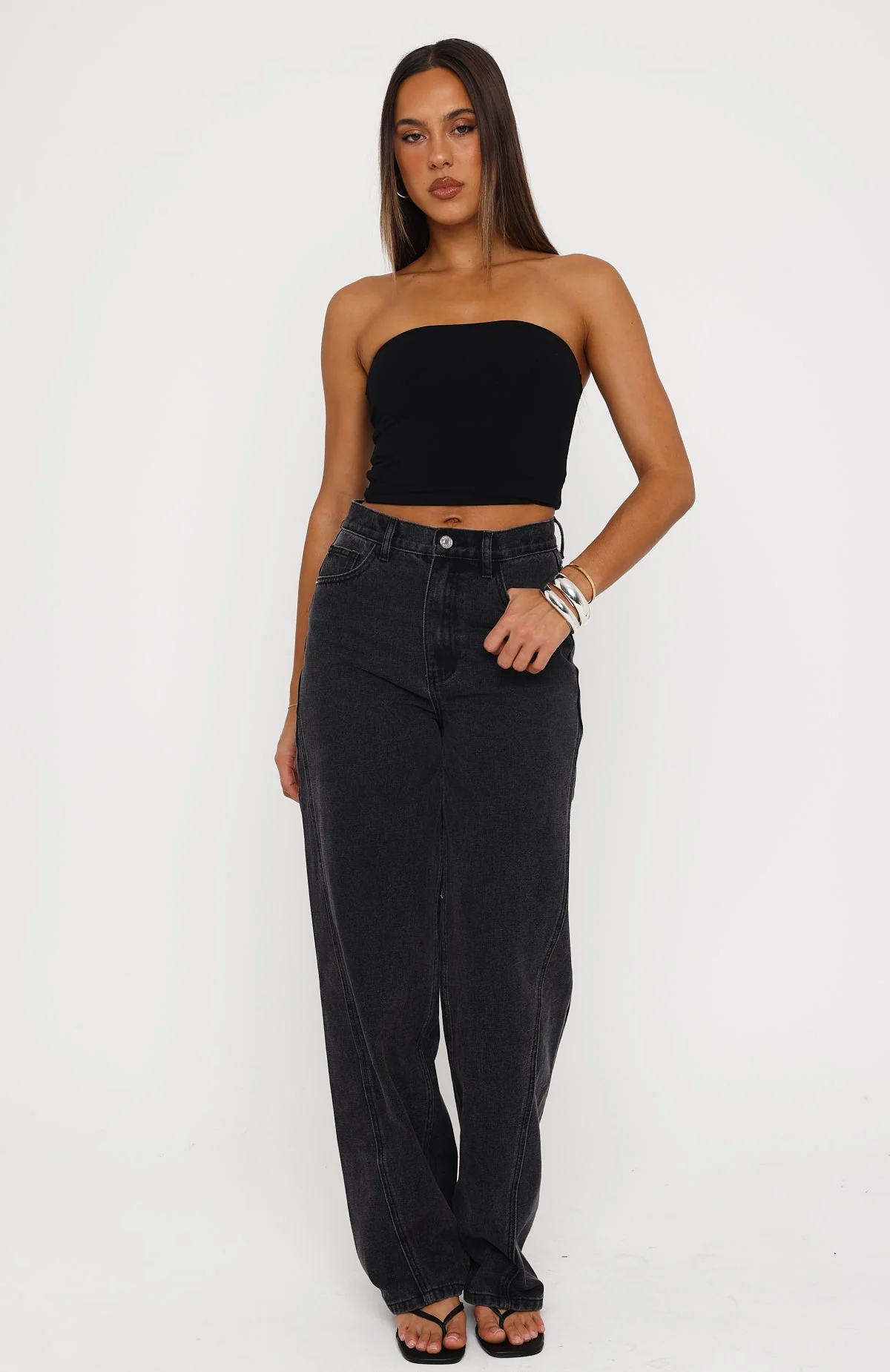 Kiara High Rise Barrel Leg Jeans Black Acid - Image 2