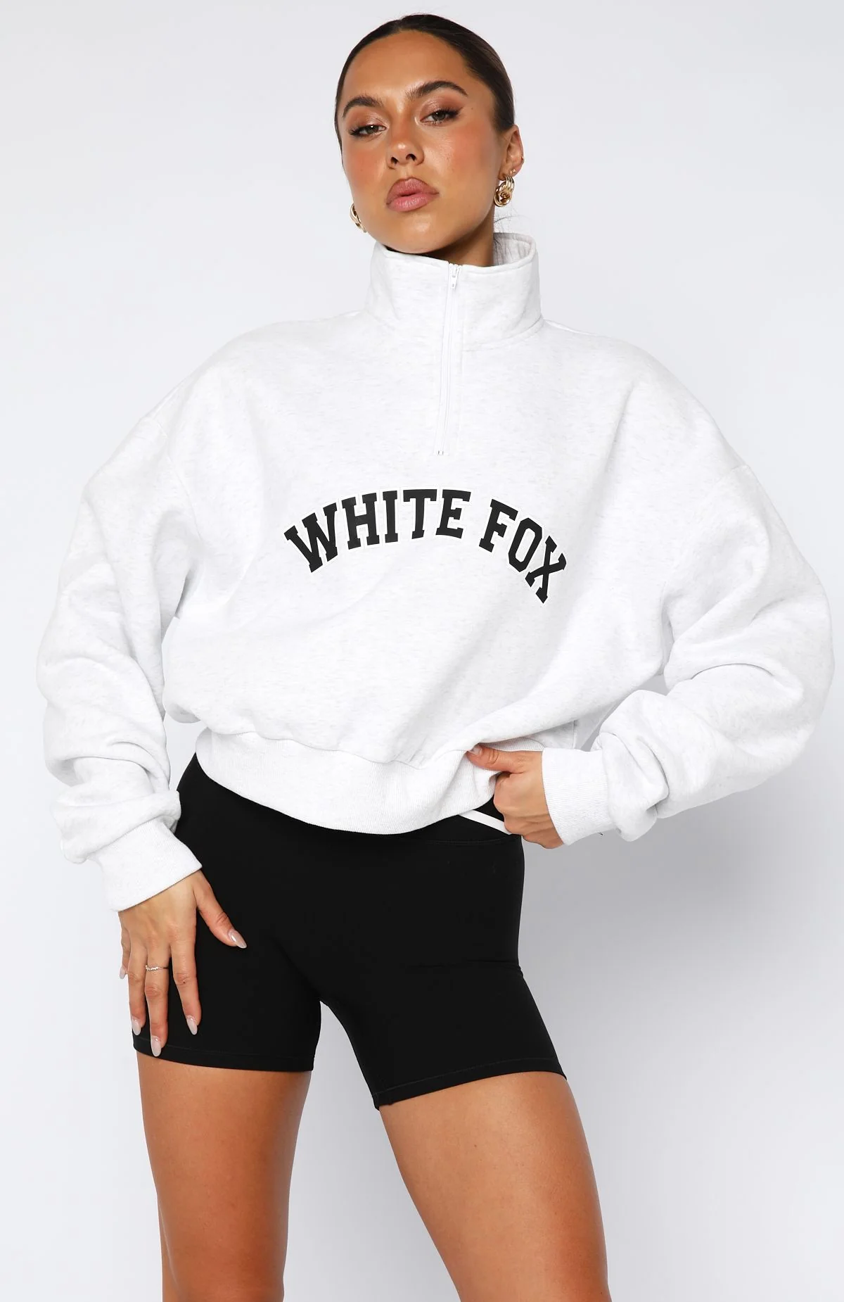 Let The Bells Ring Cropped Quarter Zip Sweater Grey Marle - Image 5