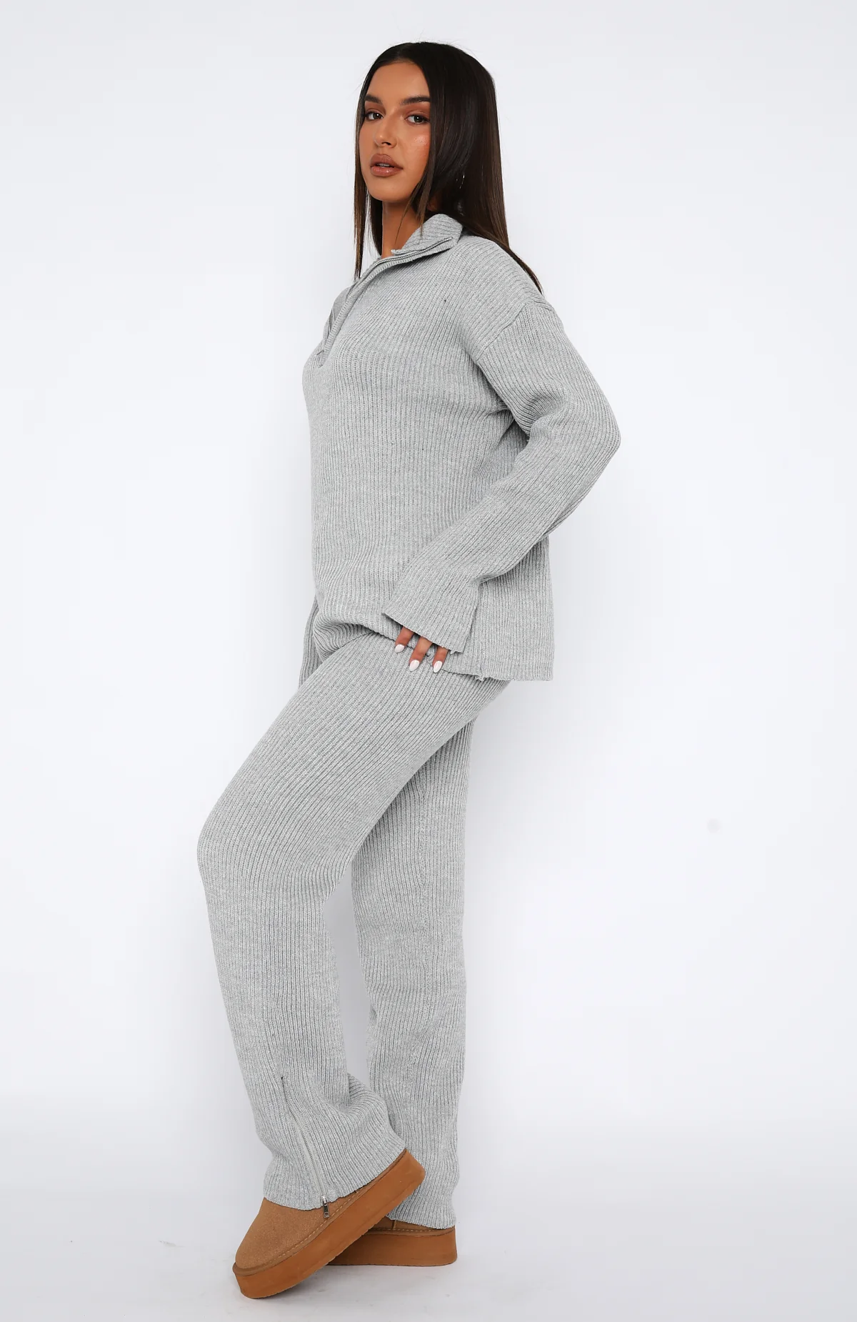Let's Get Cosy Knit Pants Grey Marle - Image 3