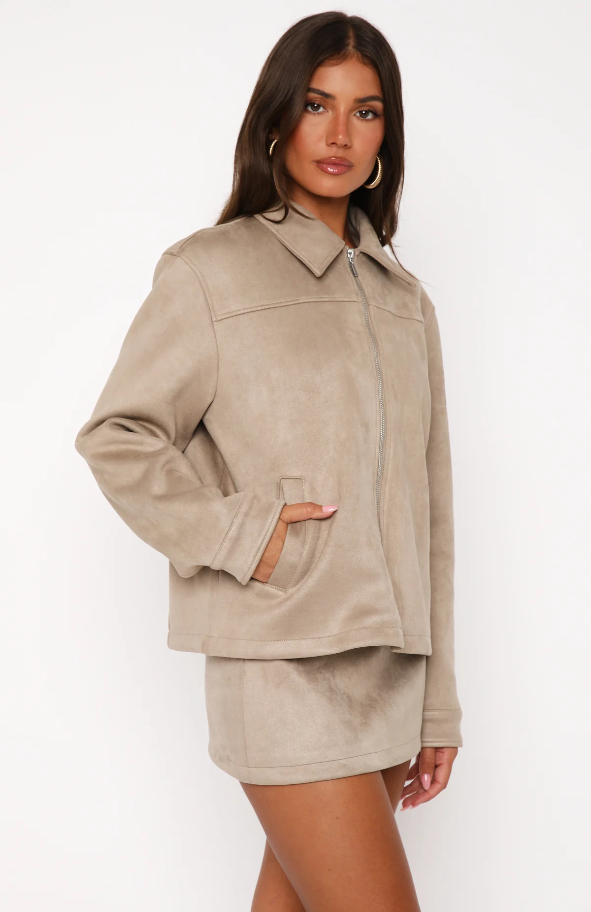 Like The Old Days Faux Suede Jacket Sand - Image 4