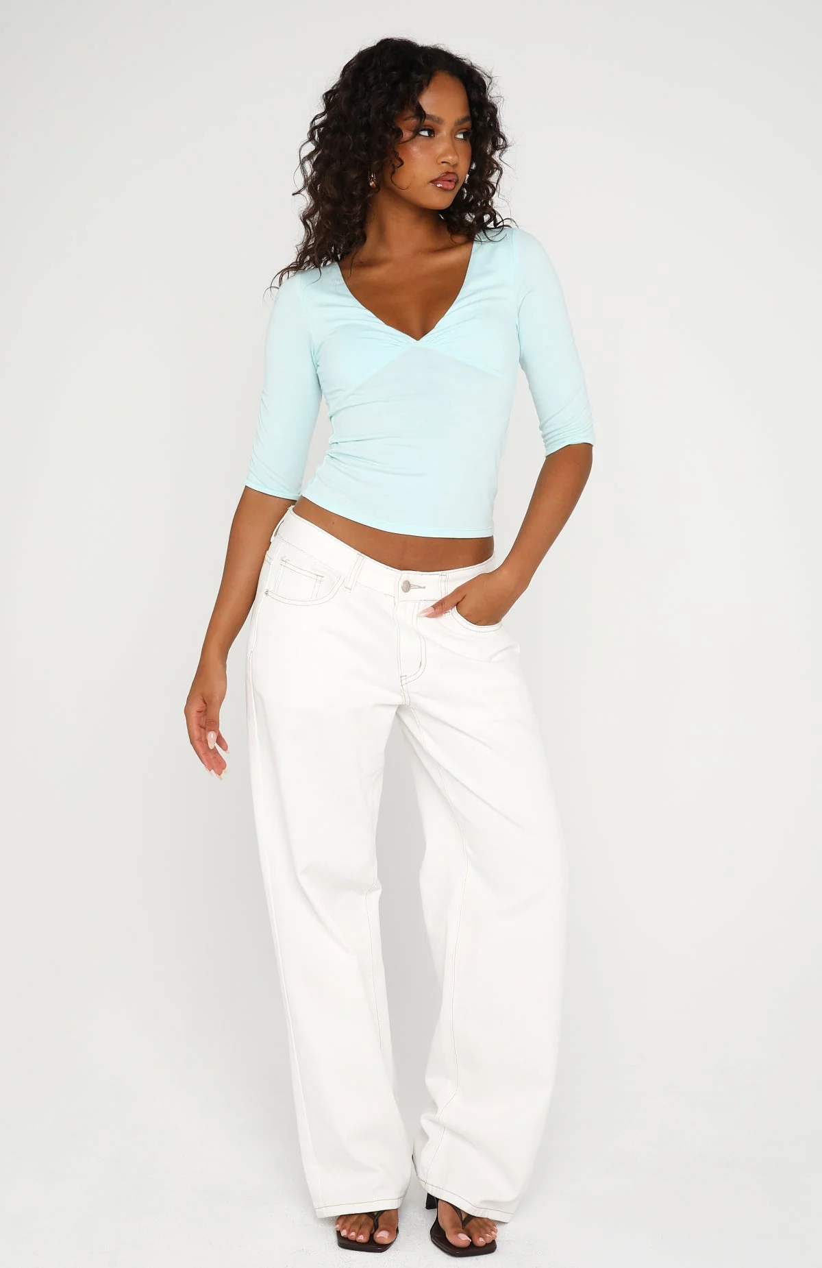 Little Bit Of Everything 3/4 Sleeve V Neck Top Baby Blue - Image 6