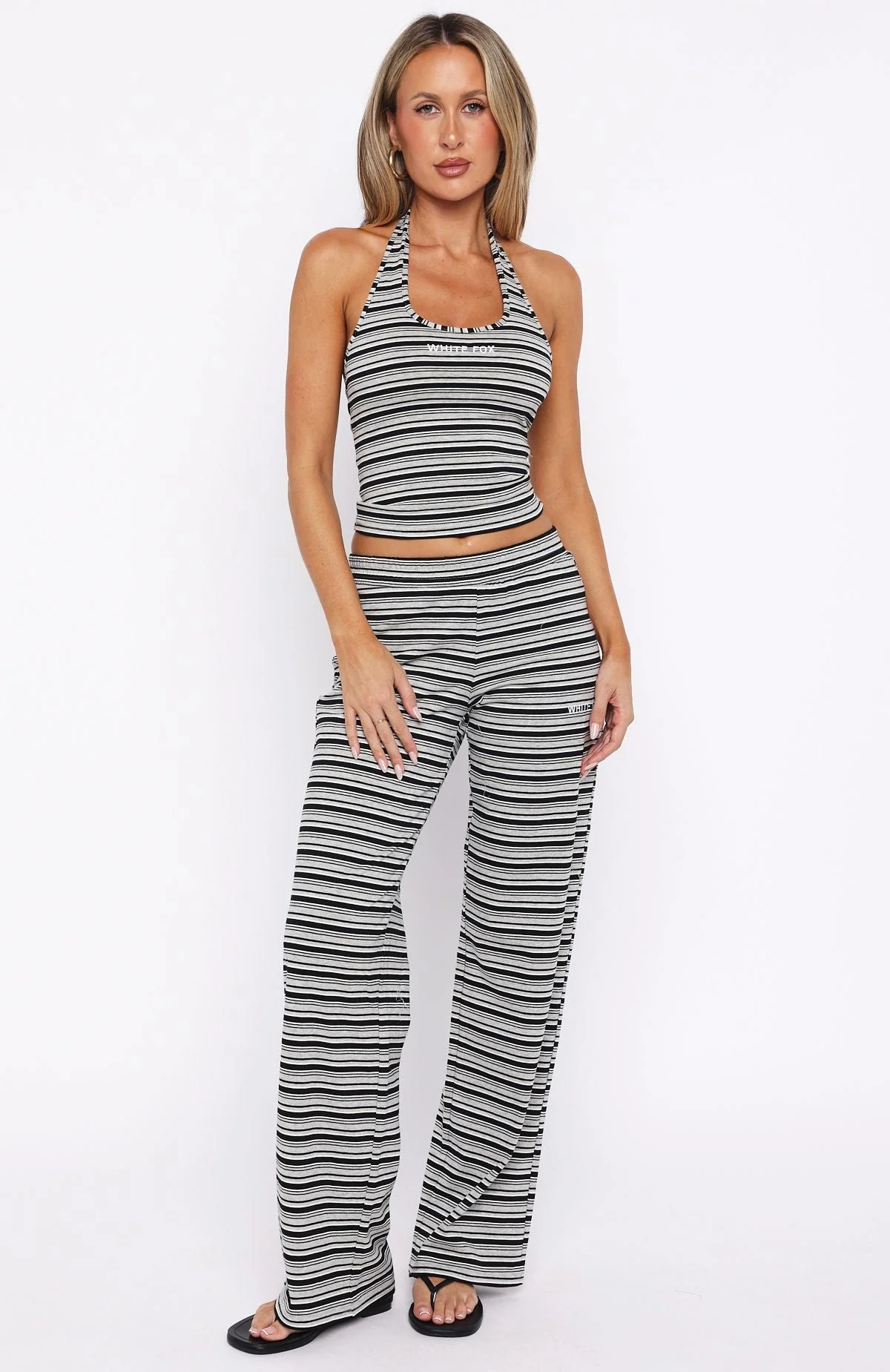 Looking Back Halter Top Grey Stripe - Image 5