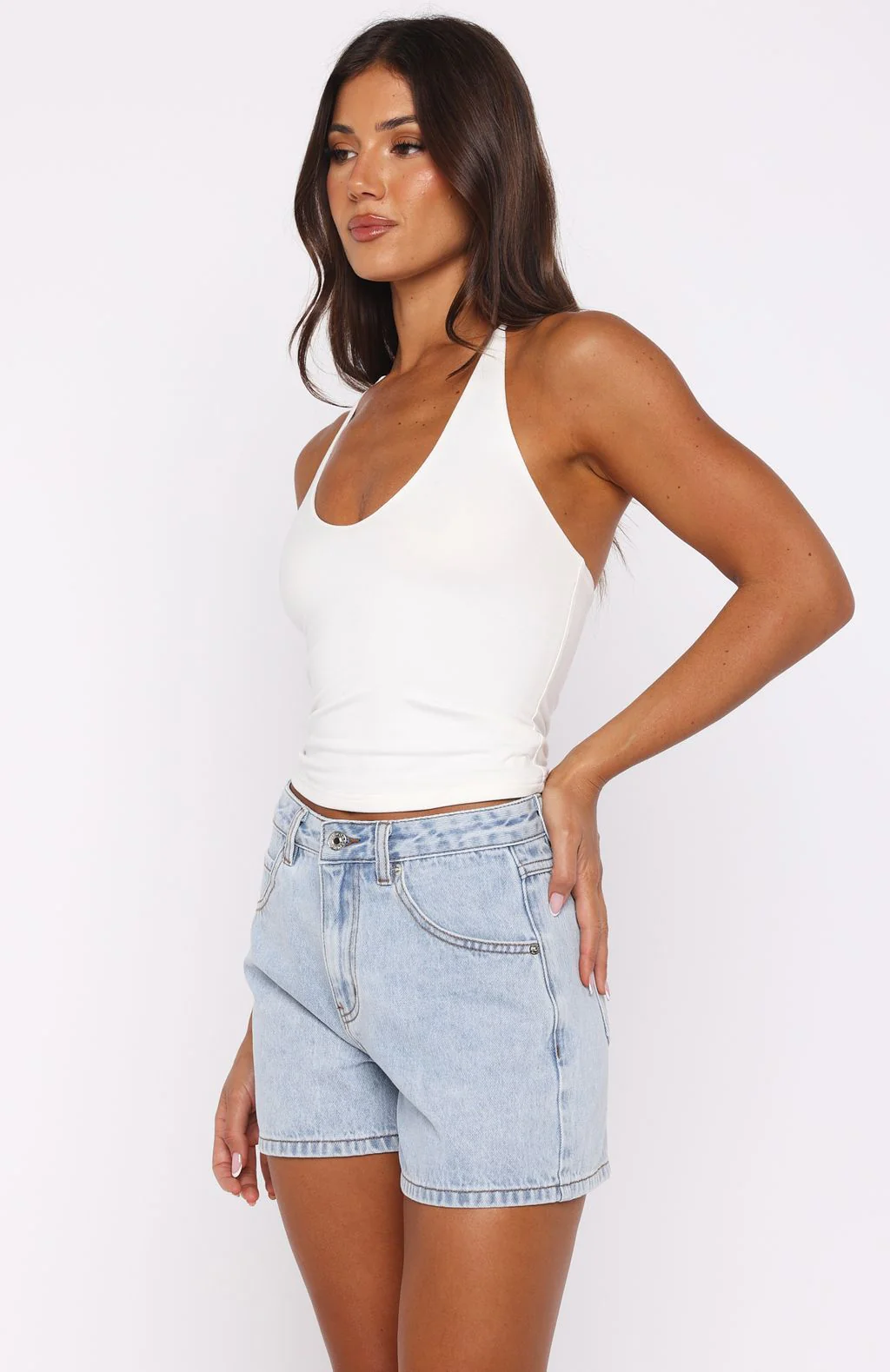 Maddy High Rise Denim Shorts Mid Blue - Image 3
