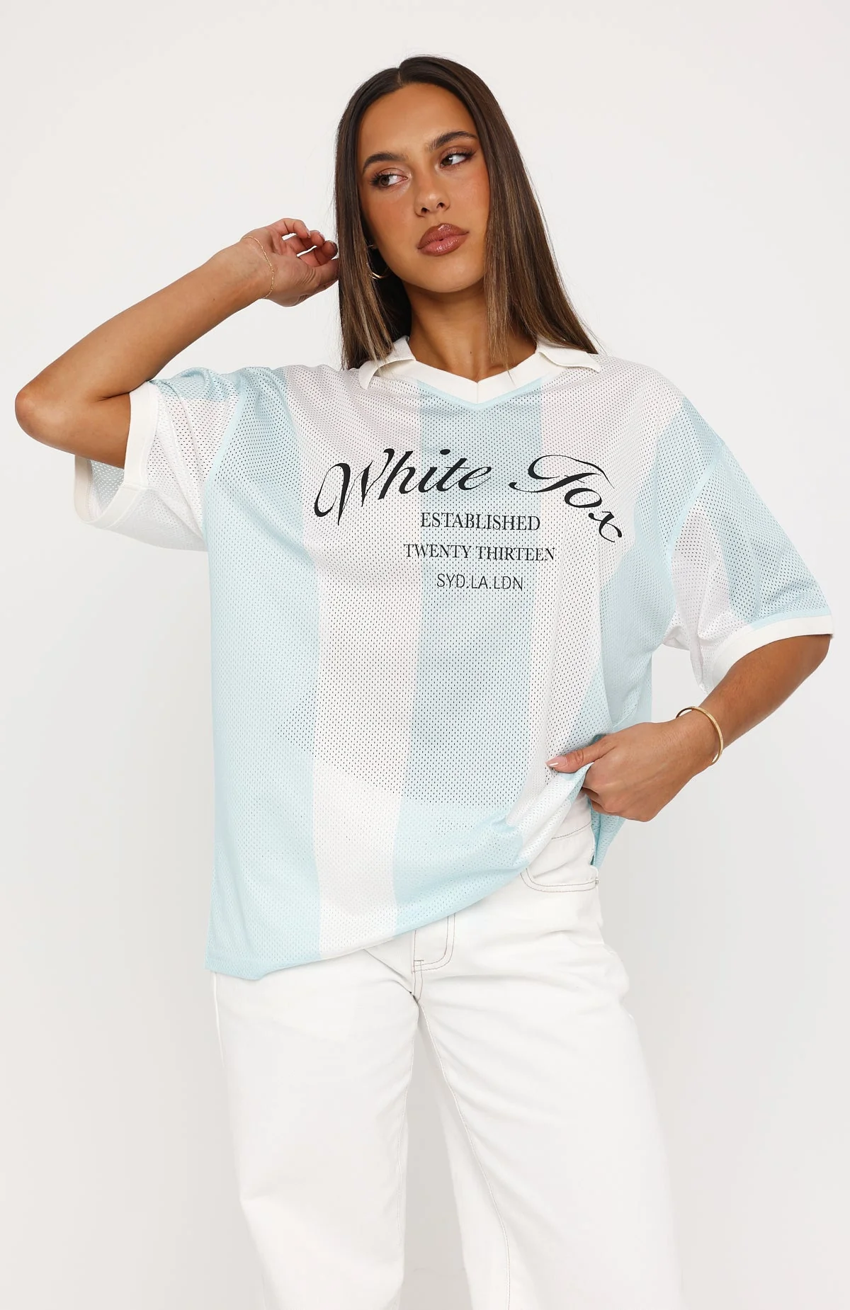 Make Moves Oversized Jersey Teal/White Stripe - Image 2