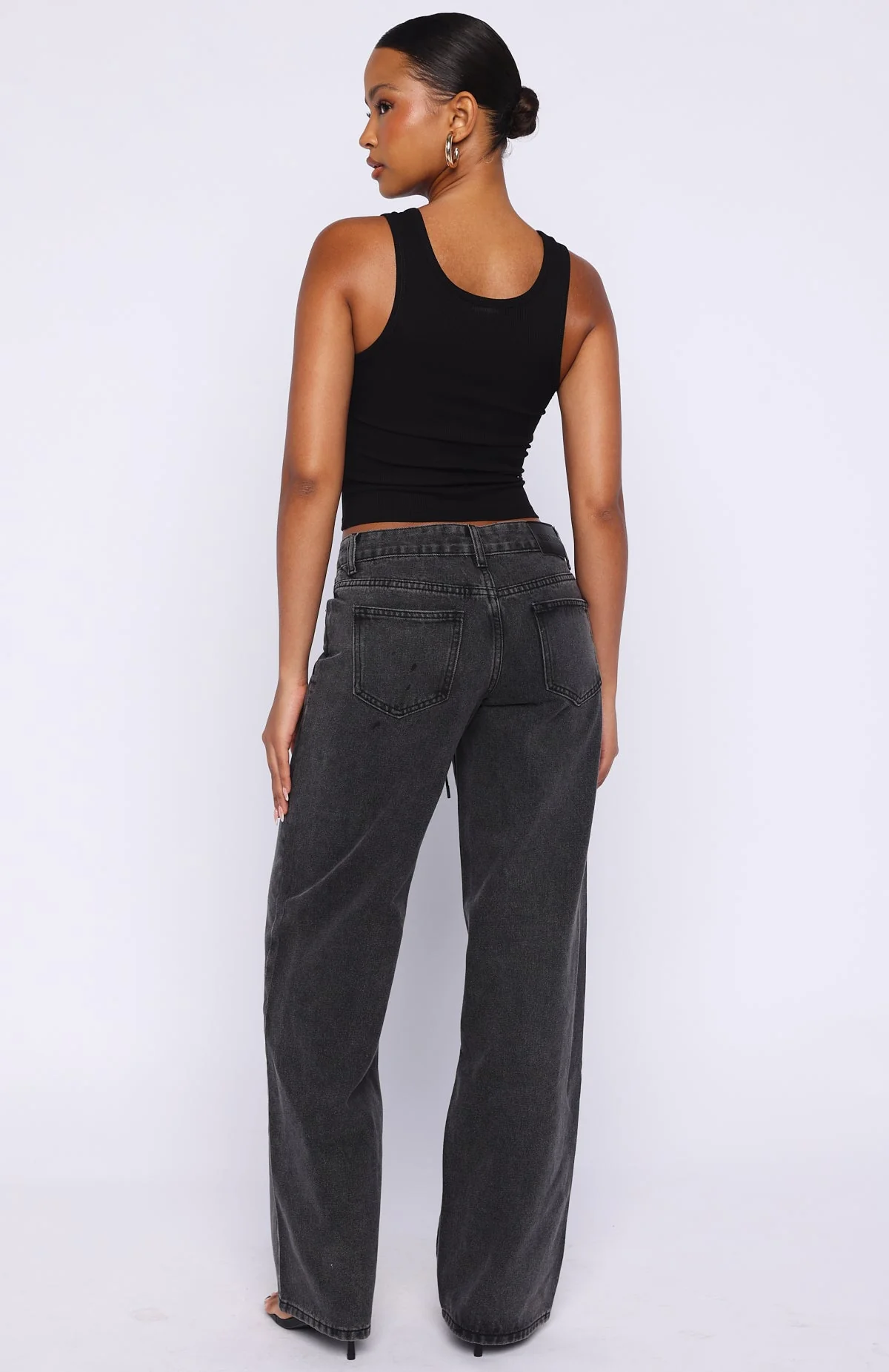 Making Appearances Mid Rise Lace Up Straight Leg Jeans Black Acid Wash - Image 4