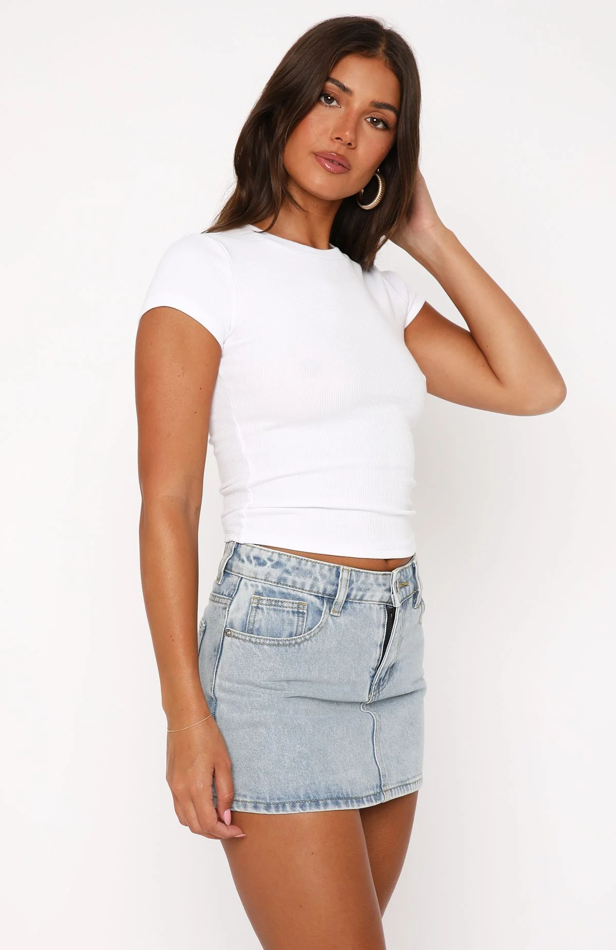 Meant To Tell Short Sleeve Rib Baby Tee White - Image 3