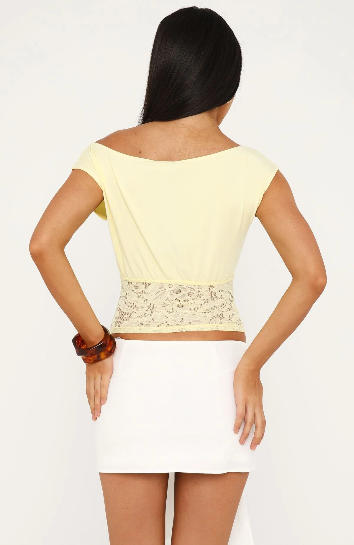 Mesmerised Eyes Off Shoulder Top Lemon - Image 4