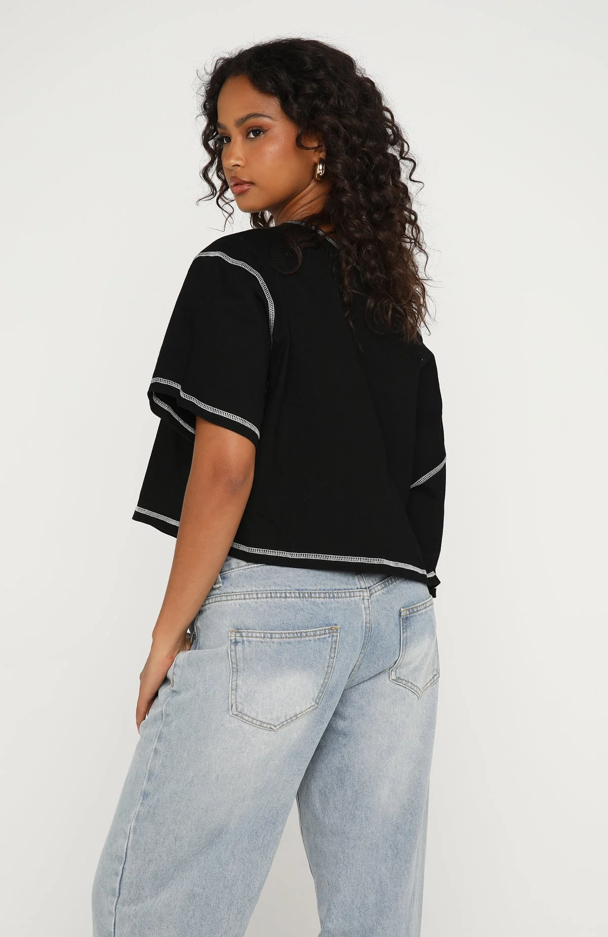 Need More Time Off Shoulder Oversized Tee Black - Image 4