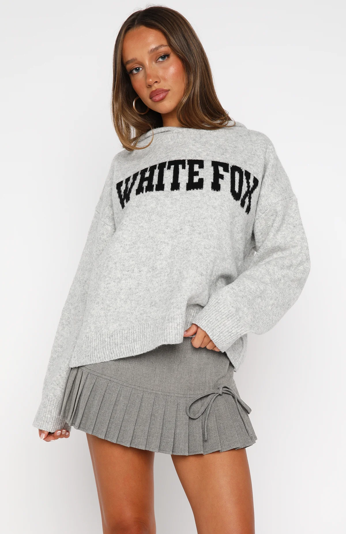 Off To Better Things Oversized Knit Hoodie Light Grey - Image 2