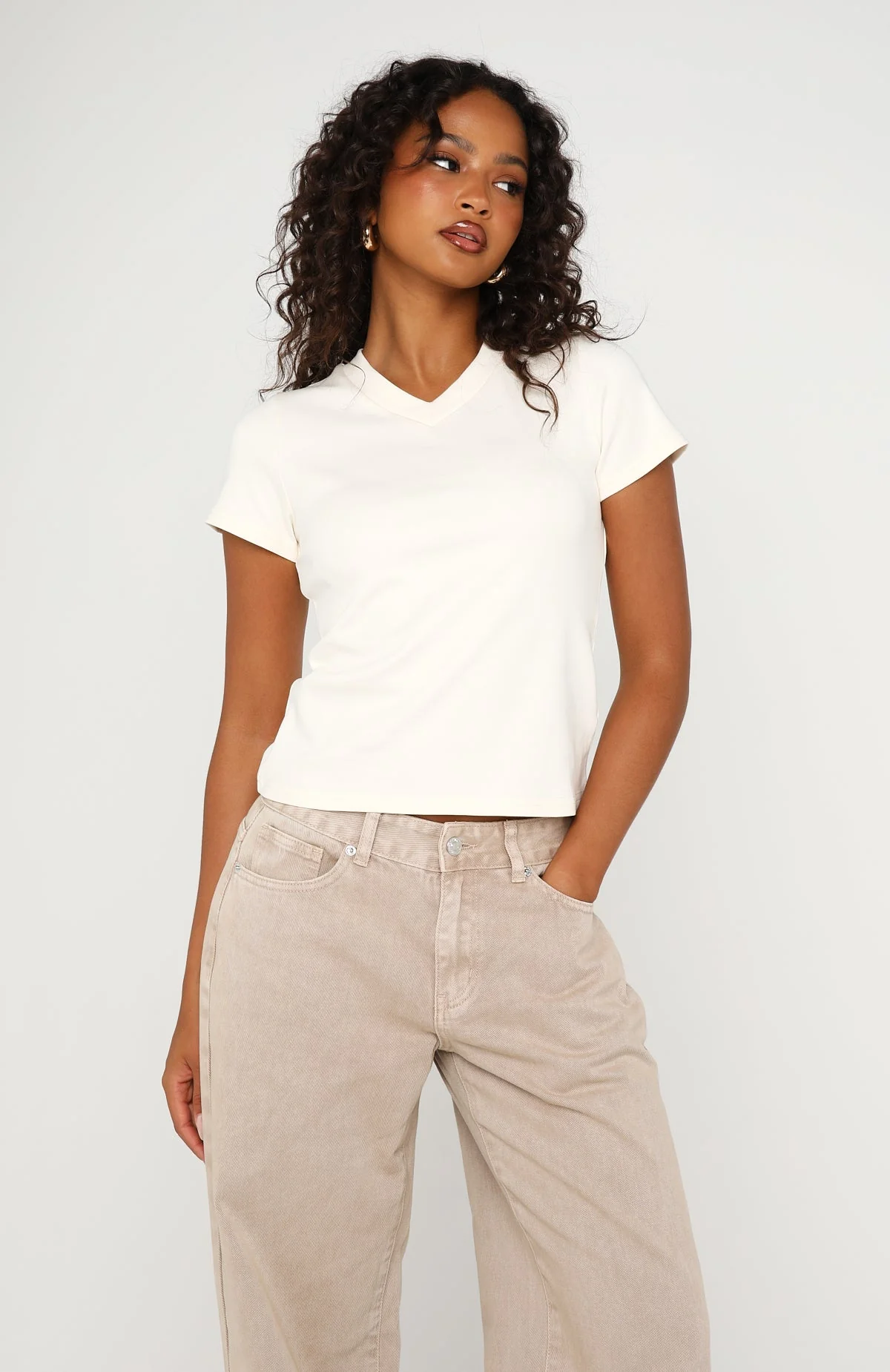 On The Hunt V Neck Top Off White - Image 2