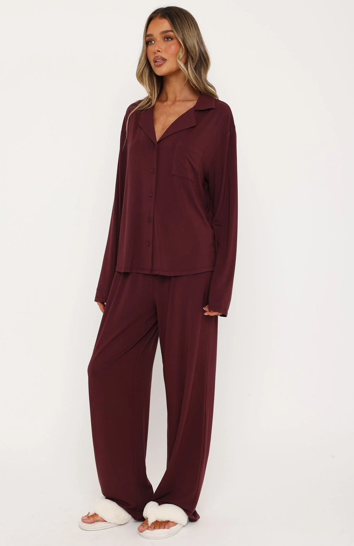 Pillow Talk Long Sleeve Pyjama Set Burgundy - Image 3