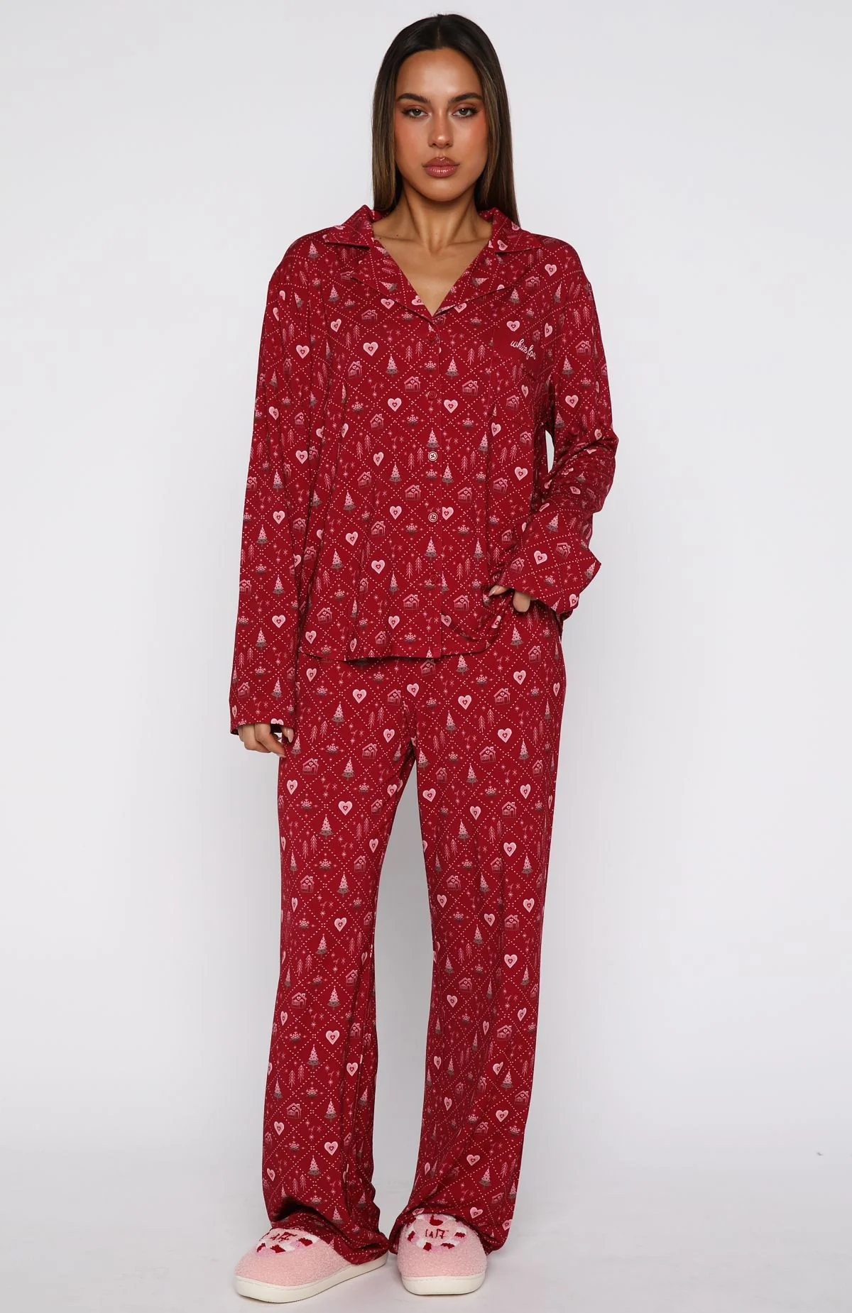 Pillow Talk Printed Long Sleeve Pyjama Set Cherry Noel - Image 2