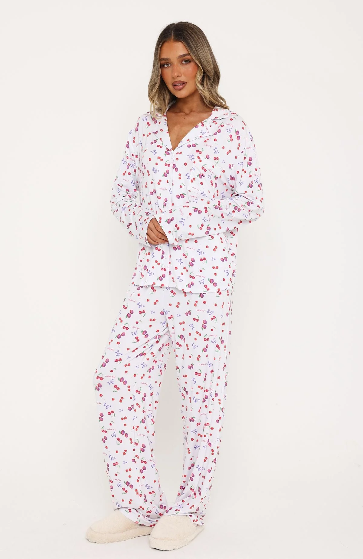 Pillow Talk Printed Long Sleeve Pyjama Set White Berries - Image 4