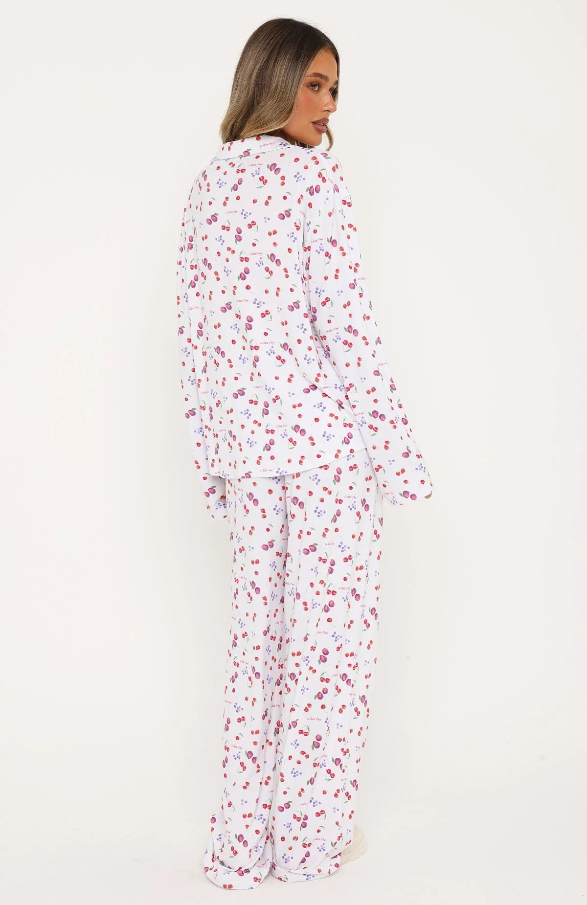 Pillow Talk Printed Long Sleeve Pyjama Set White Berries - Image 5