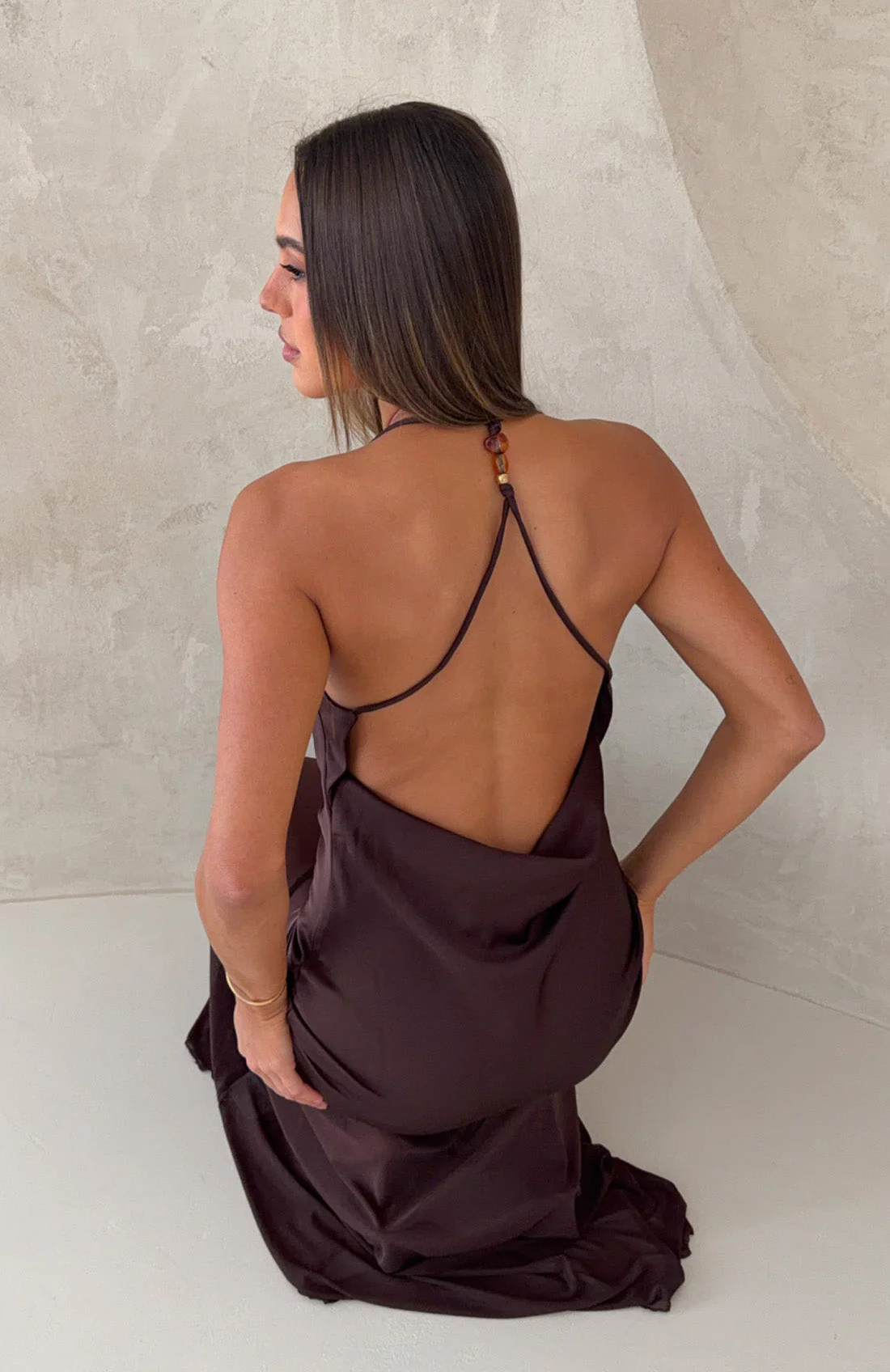 Power Pose Only Halter Maxi Dress Chocolate - Image 6