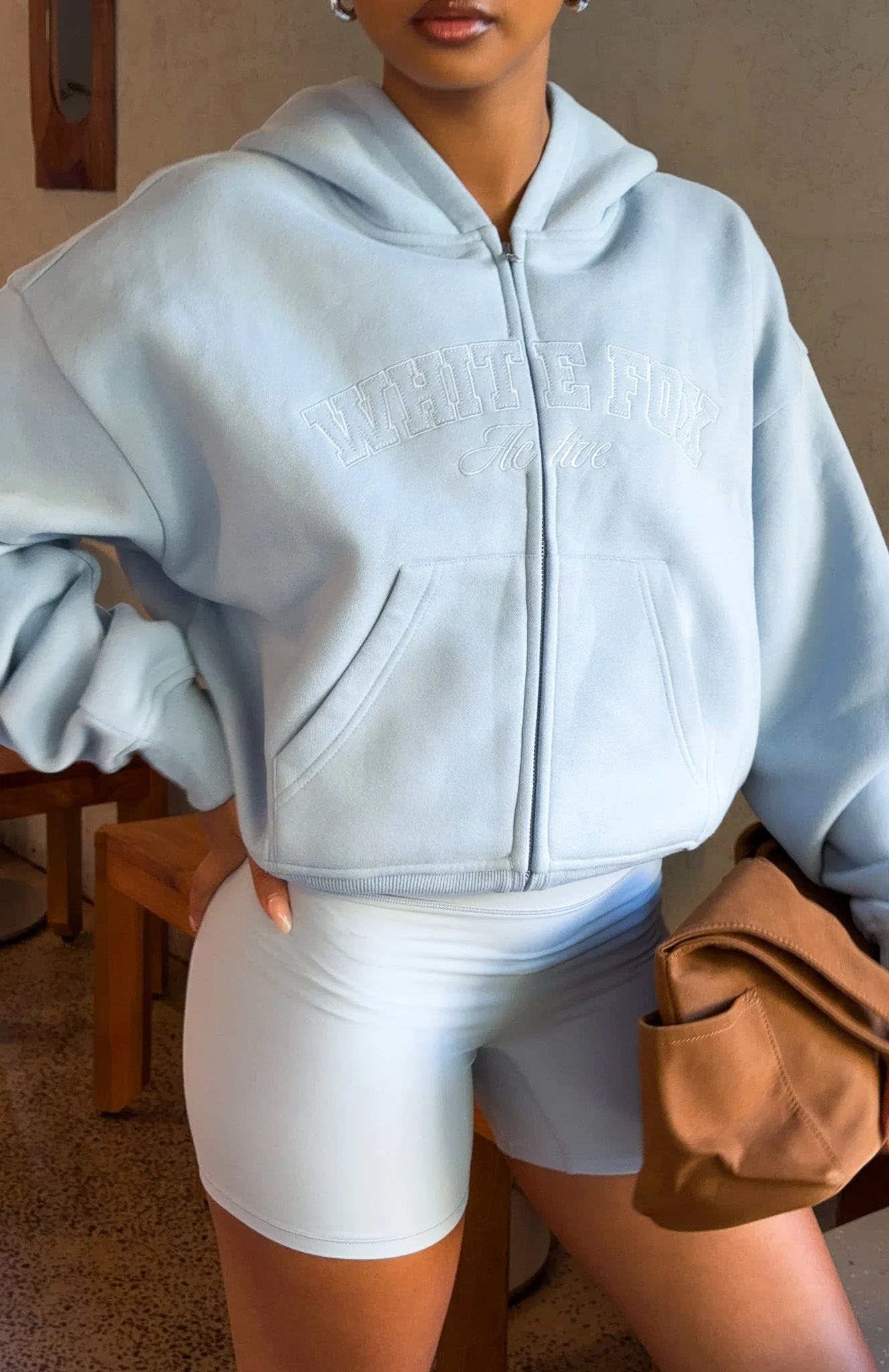 Quiet Hour Boxy Zip Front Hoodie Icy Blue - Image 8