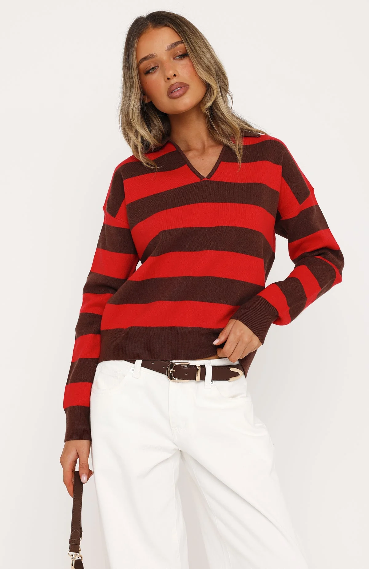 Ramona Knit Sweater Chocolate/Red - Image 2