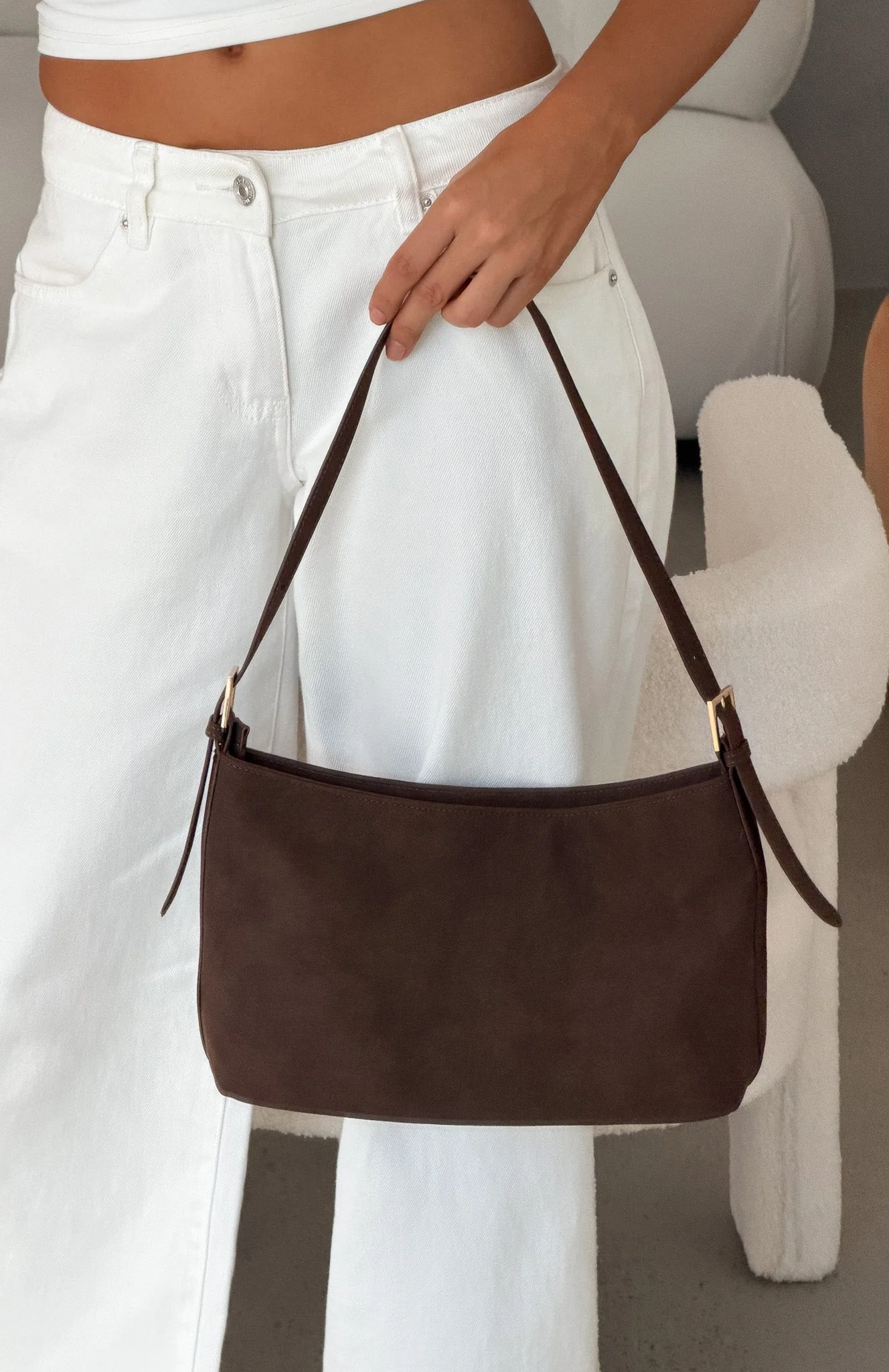 Ryker Shoulder Bag Dark Chocolate Faux Suede - Image 2