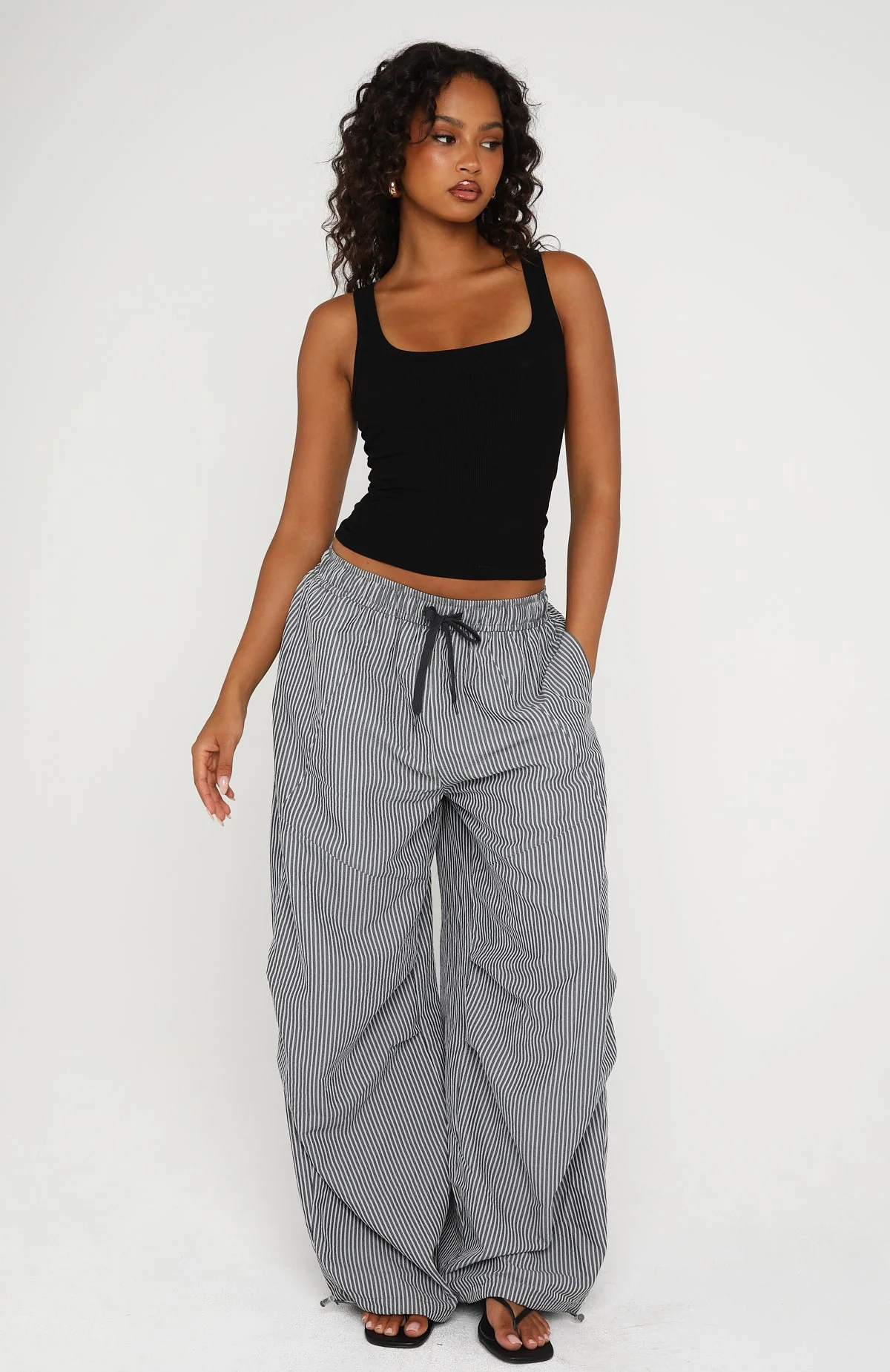 Say When Barrel Leg Pants Charcoal Stripe - Image 2