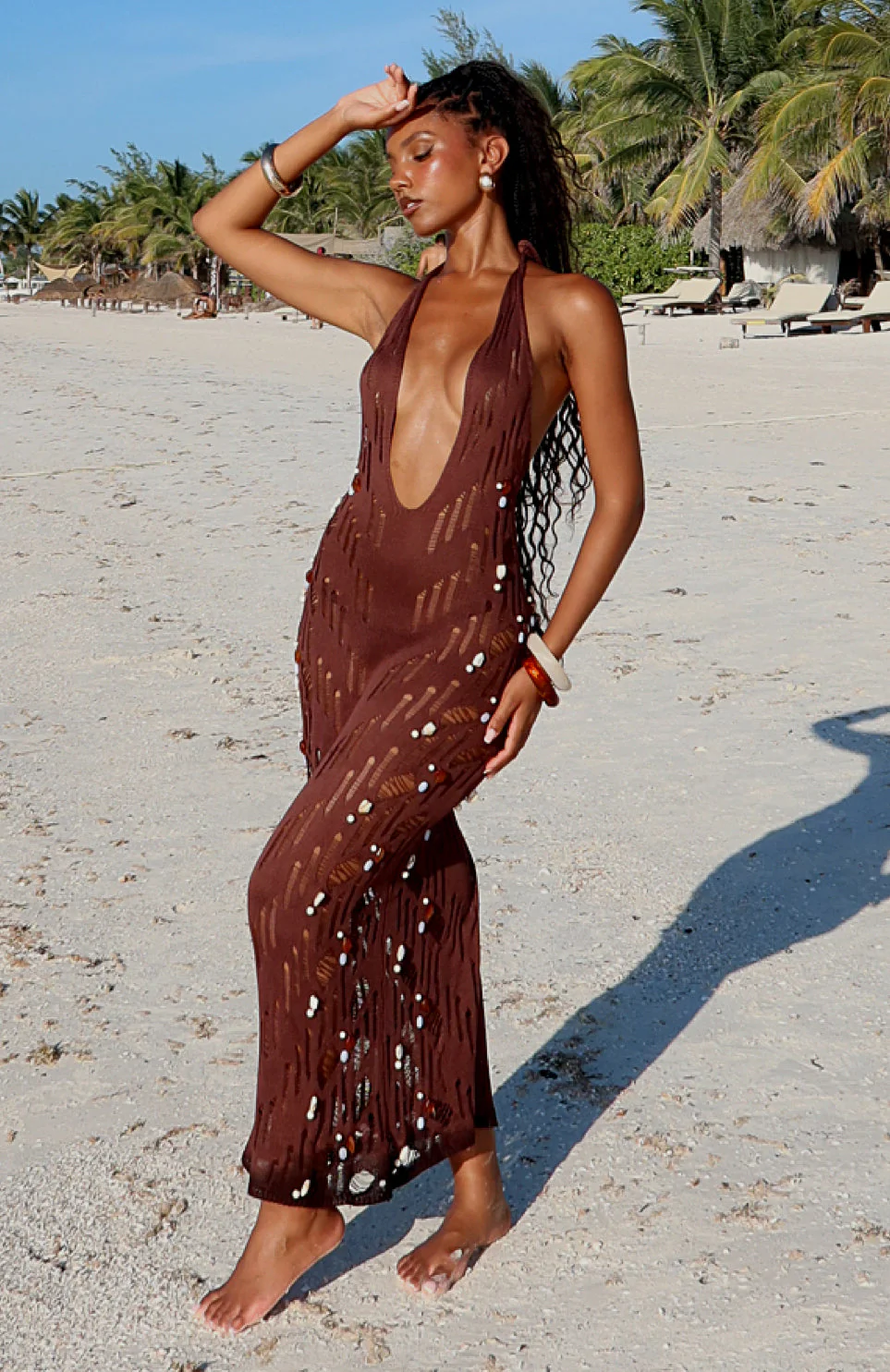 Sculpted Soul Beaded Knit Maxi Dress Chocolate - Image 6