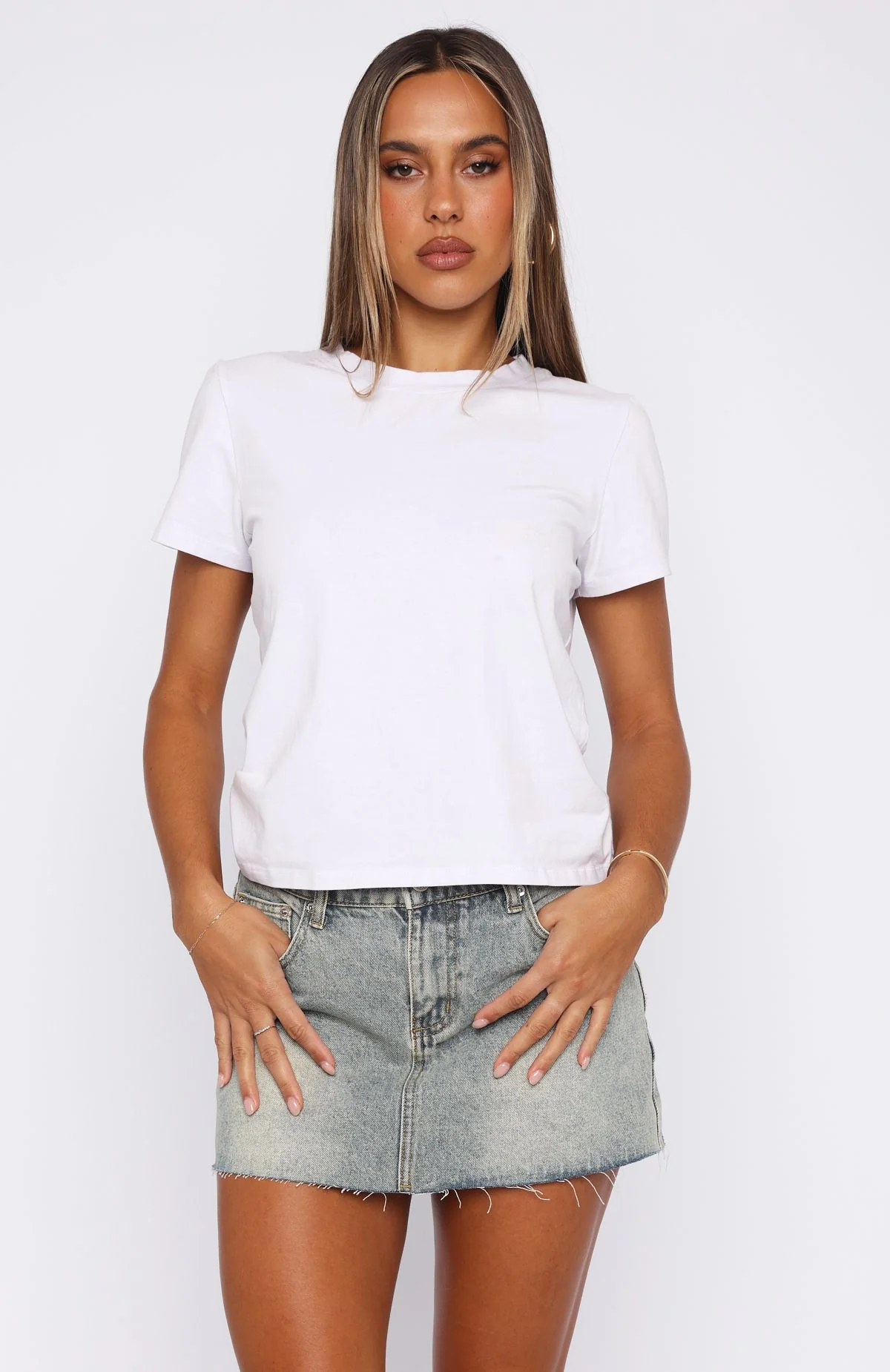 Shining Down Denim Mini Skirt Sand - Image 2
