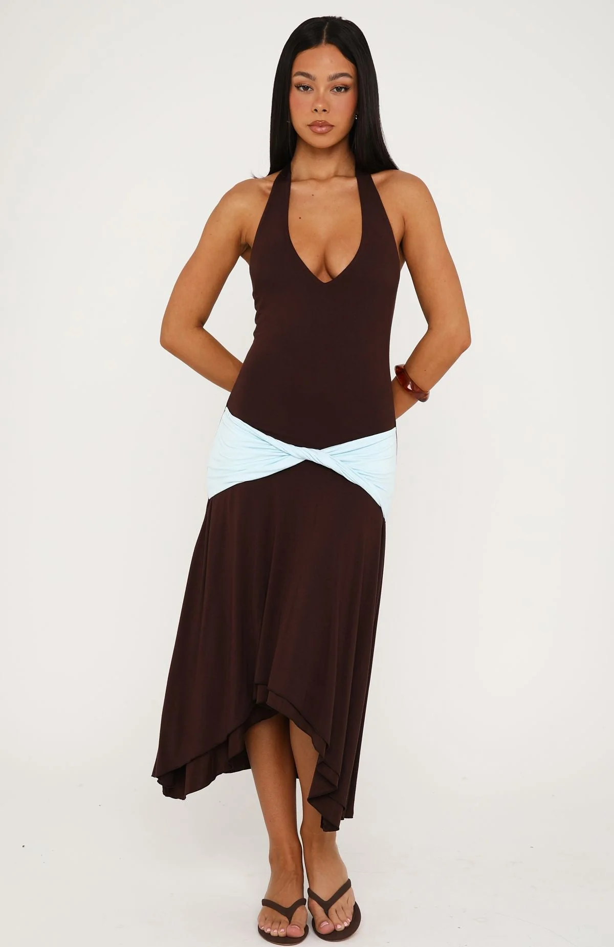 Simple Sweet Midi Dress Chocolate/Baby Blue - Image 2