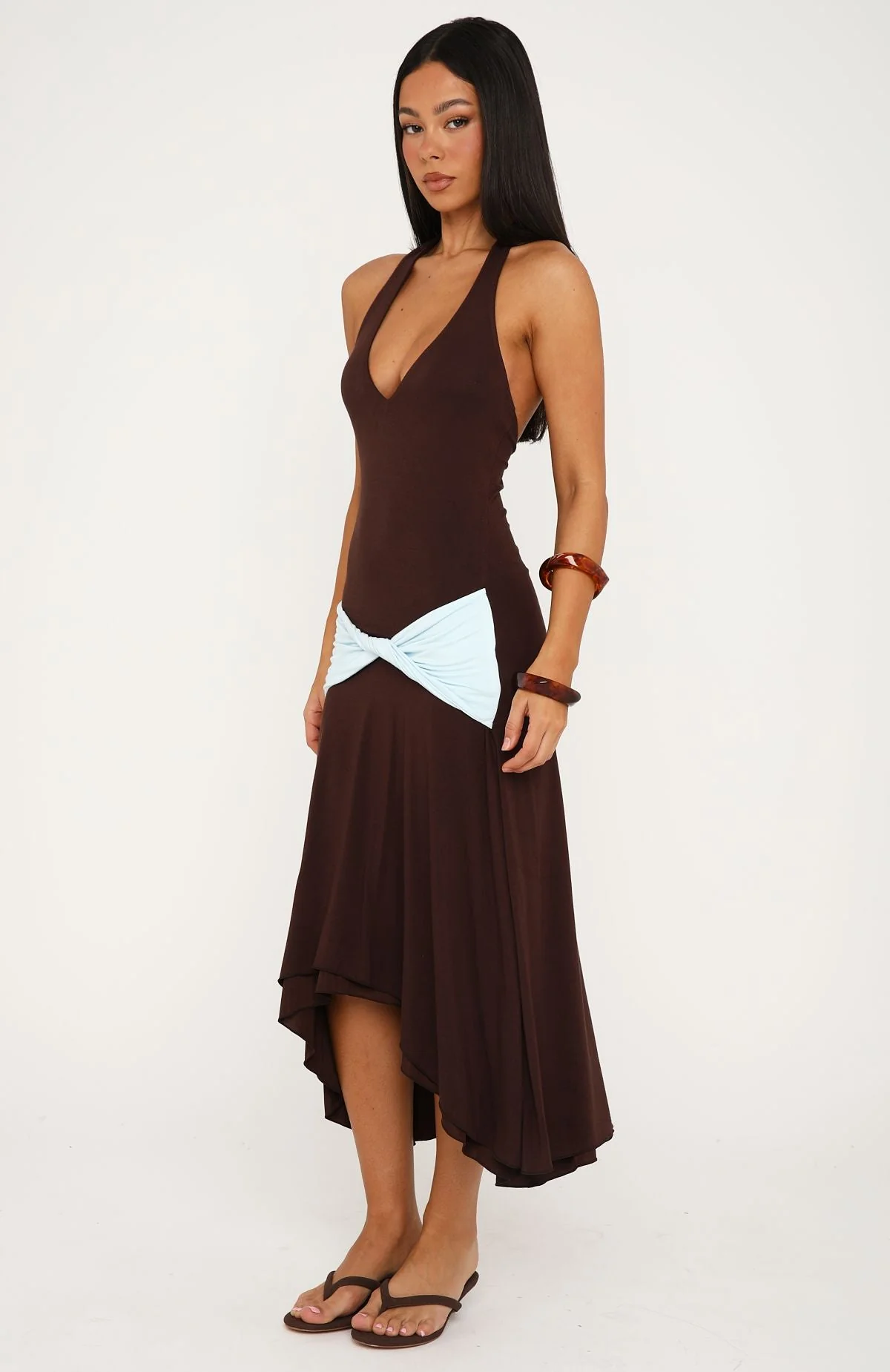 Simple Sweet Midi Dress Chocolate/Baby Blue - Image 3