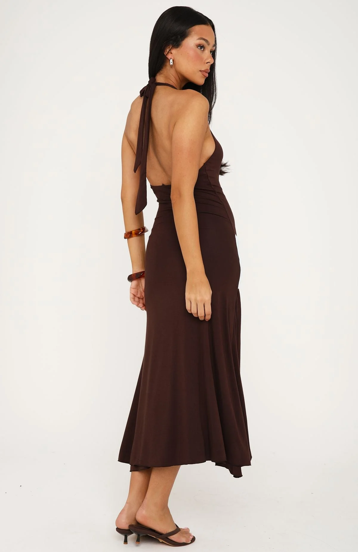 Simple Sweet Midi Dress Chocolate/Baby Blue - Image 4