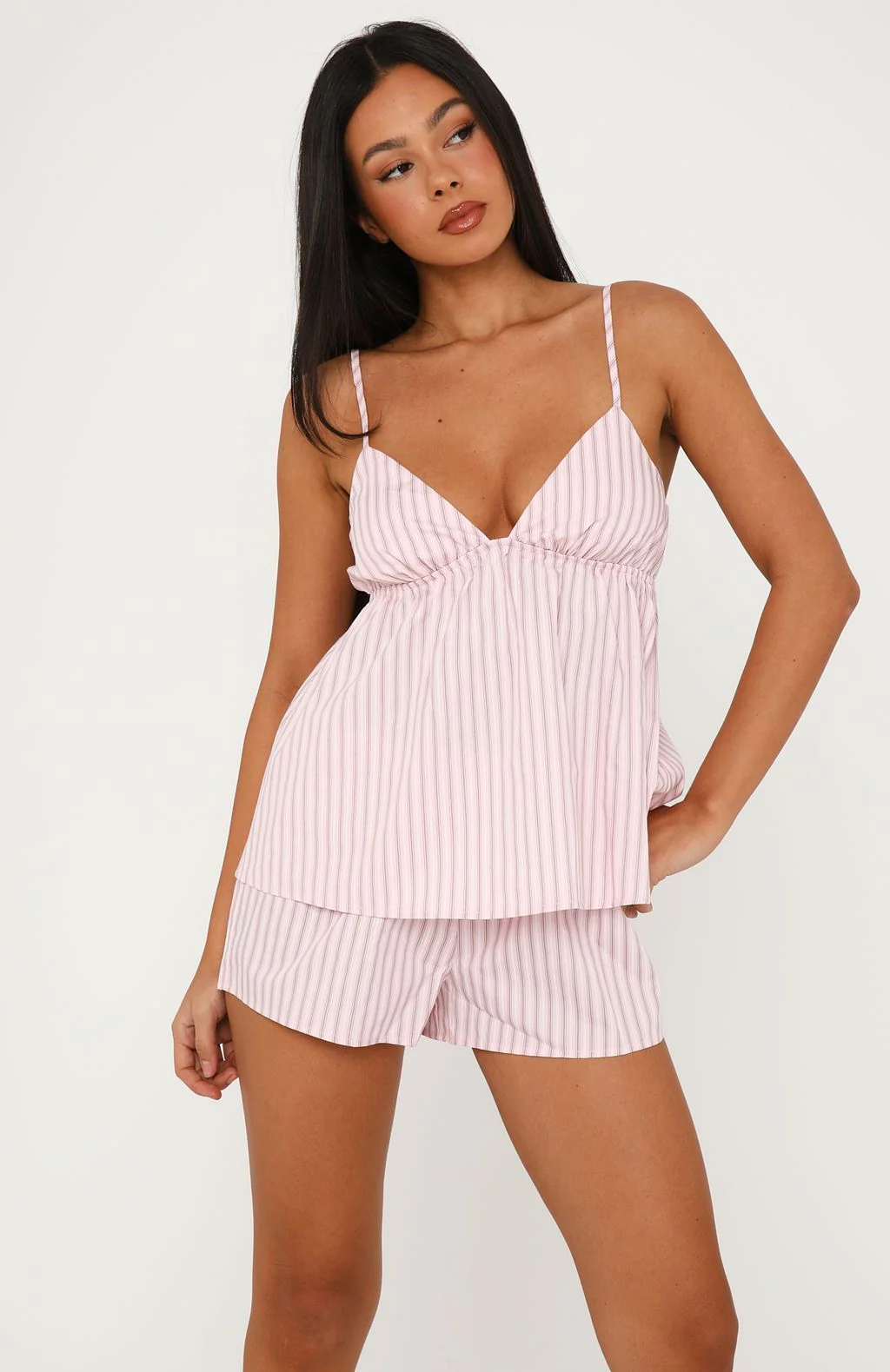 Sleepy Head Pyjama Shorts Pink/Grey Stripe - Image 3