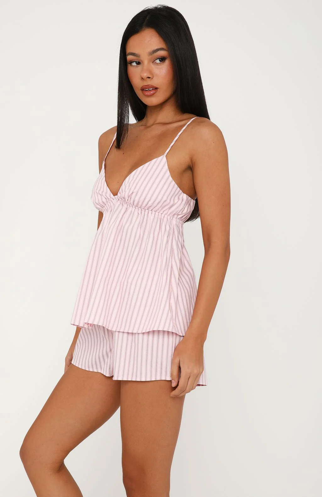 Sleepy Head Pyjama Shorts Pink/Grey Stripe - Image 4
