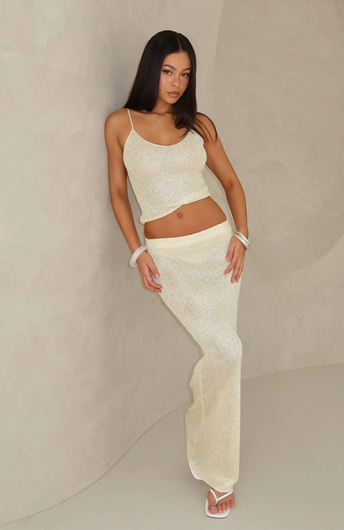 Star Shining Sequin Knit Maxi Skirt Lemon - Image 5