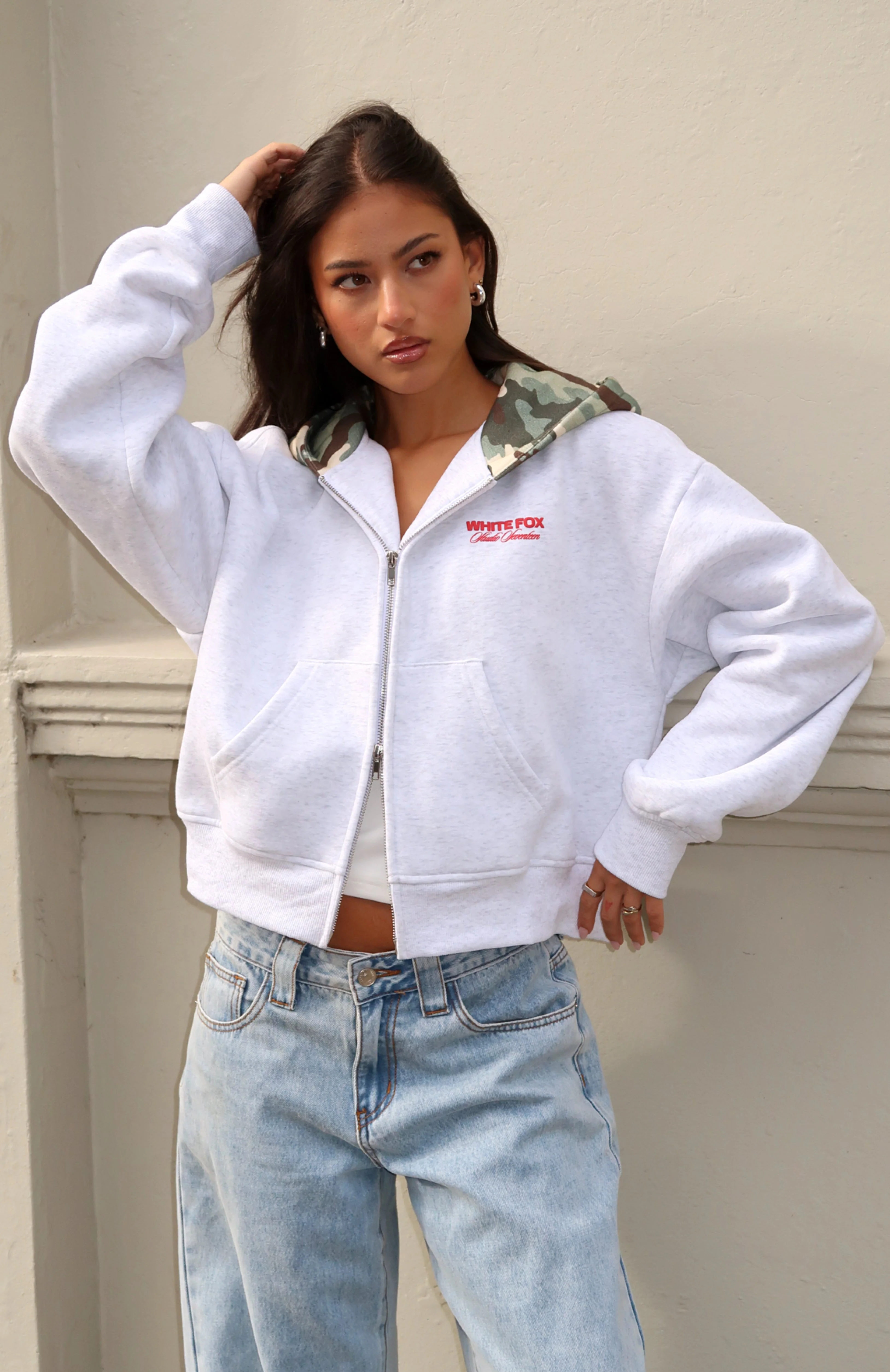 Studio 17 Winona Boxy Zip Front Hoodie Grey Marle - Image 11