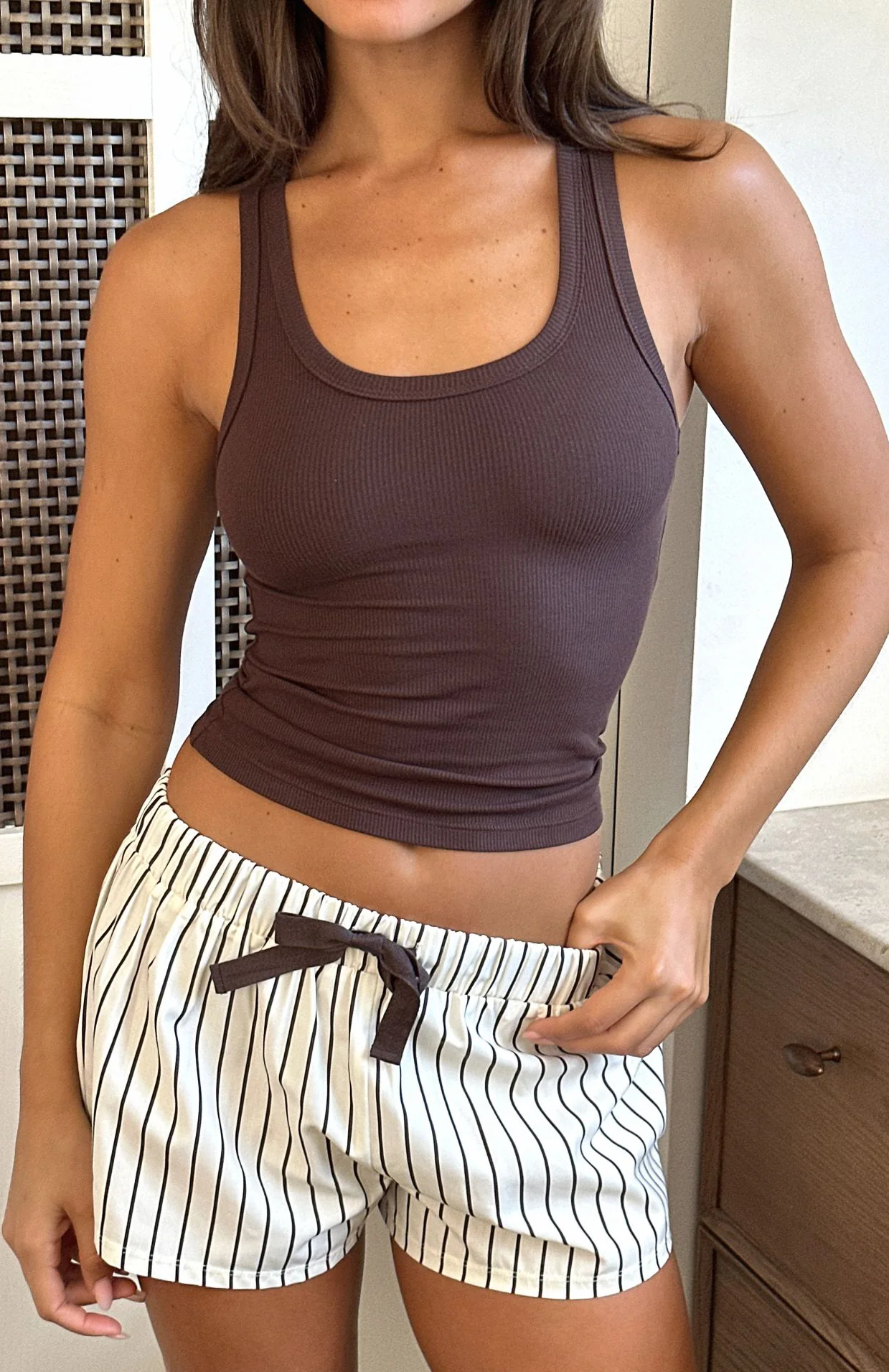 Sweetheart Pyjama Short Cream/Choc Stripe - Image 6