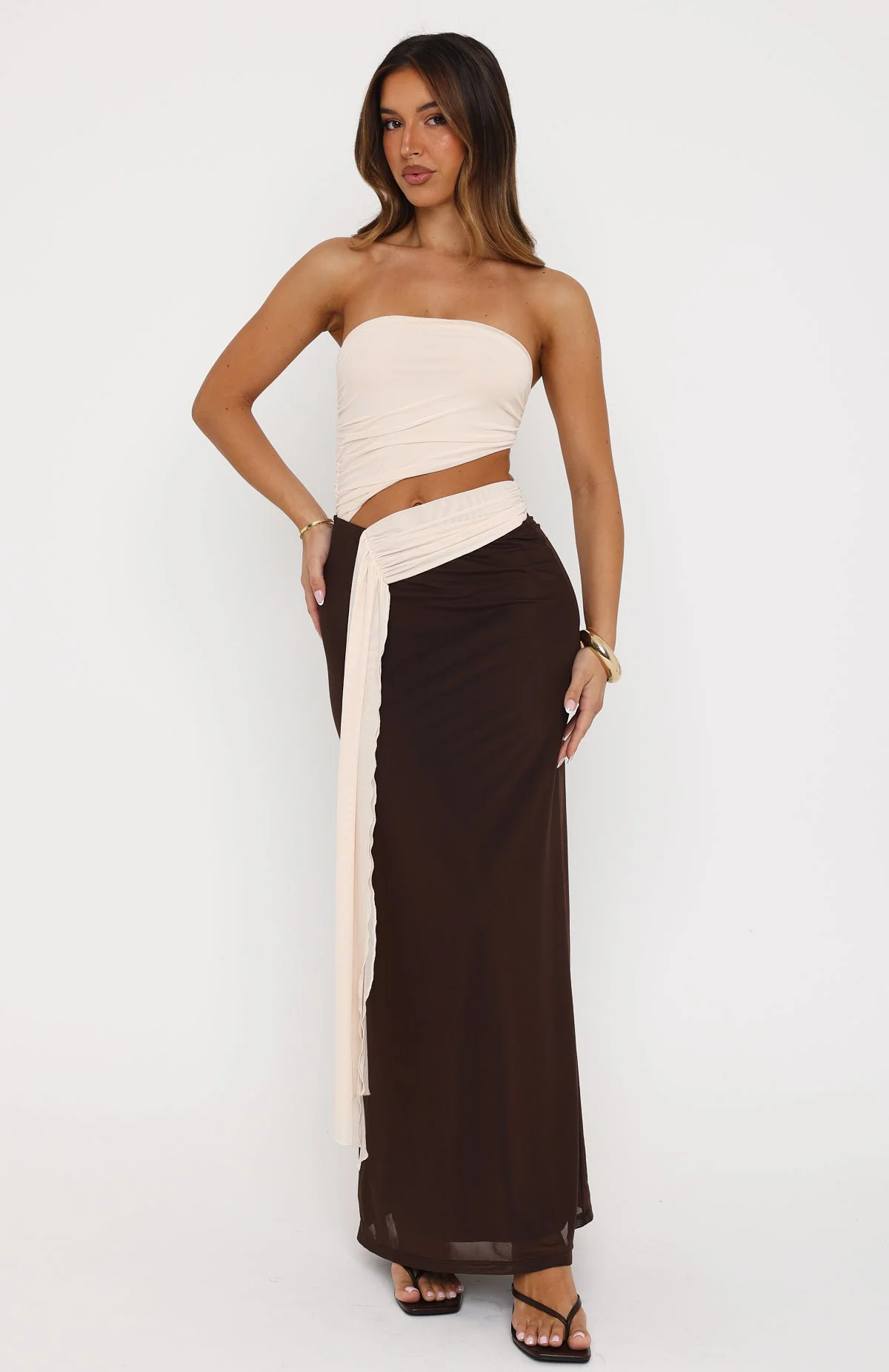 Talk About Forever Strapless Maxi Dress Oat/Chocolate - Image 2