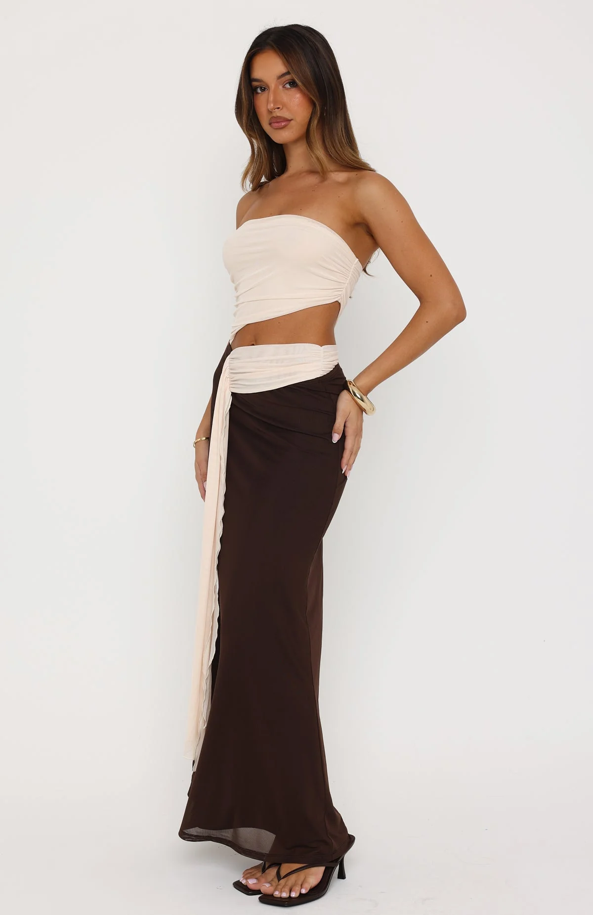 Talk About Forever Strapless Maxi Dress Oat/Chocolate - Image 3