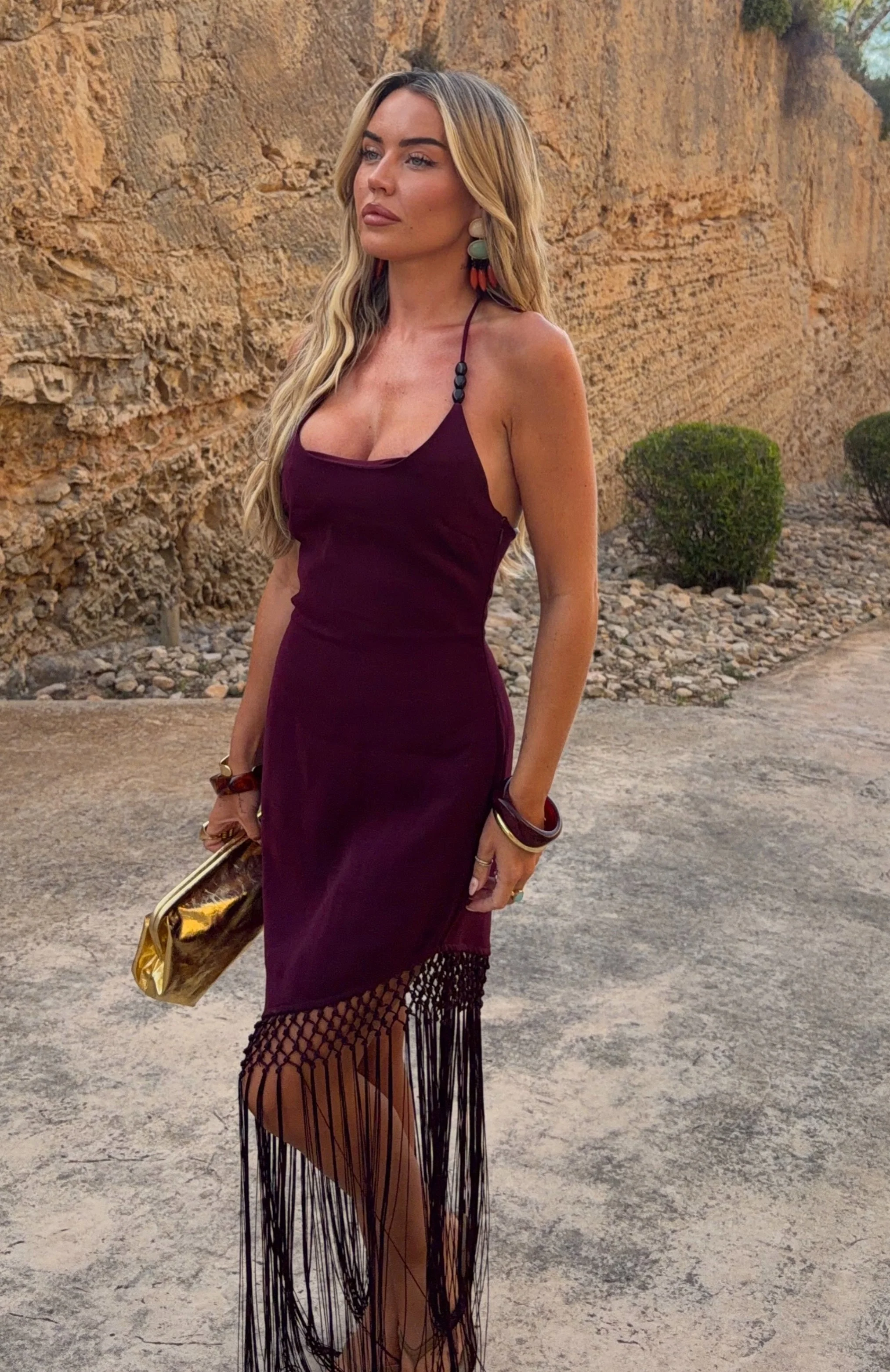 Tangled Romance Fringe Midi Dress Plum - Image 2