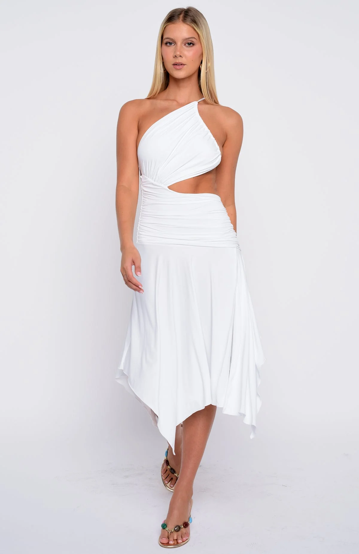 Tie Me Down One Shoulder Midi Dress White - Image 2