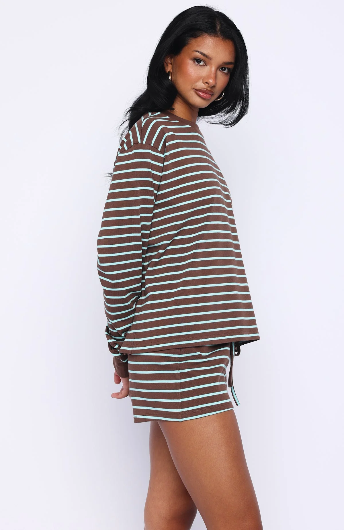 Touchdown Long Sleeve Tee Chocolate/Blue Stripe - Image 3
