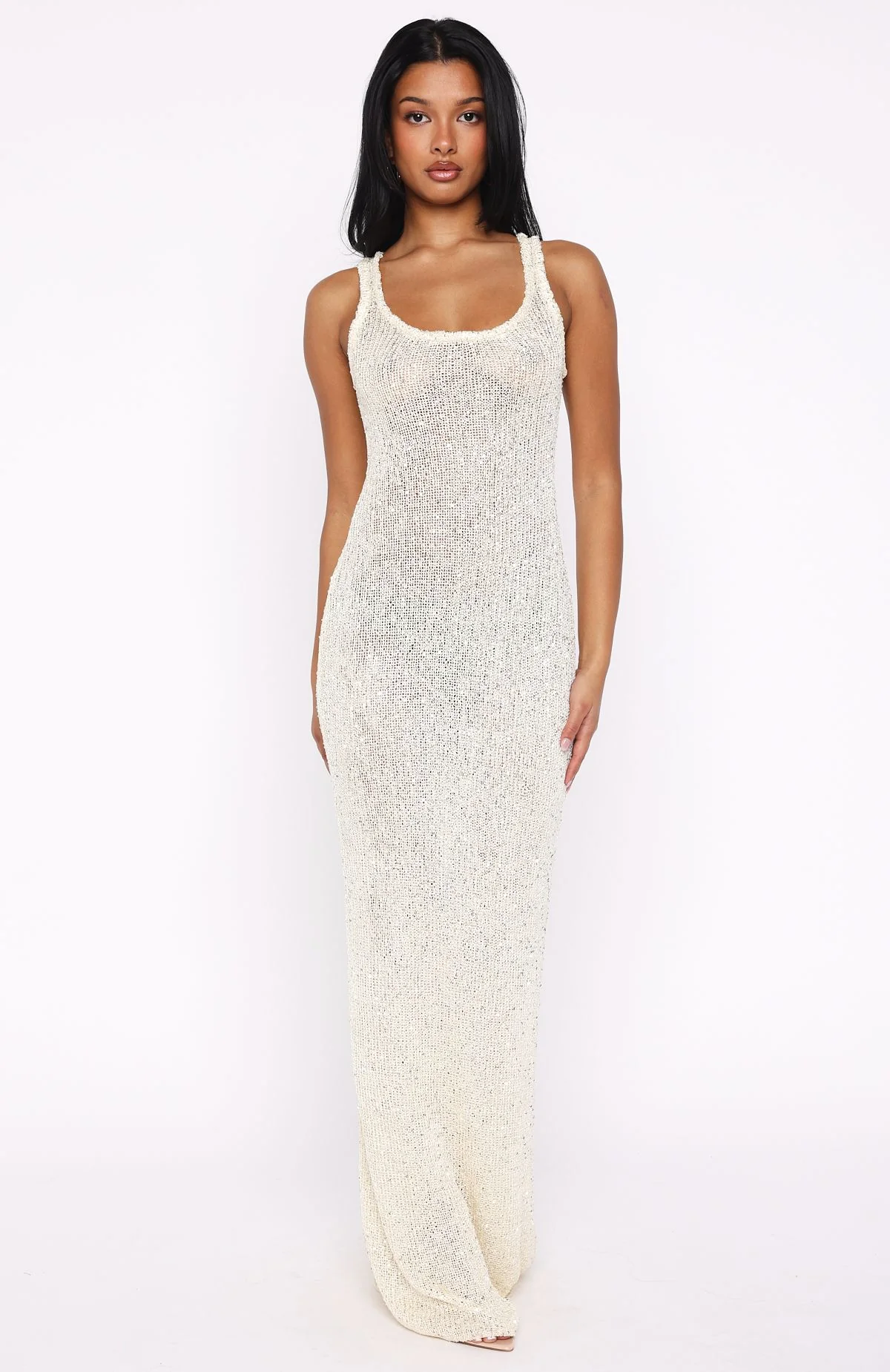 Trying To Forget Me Knit Maxi Dress Cream - Image 3