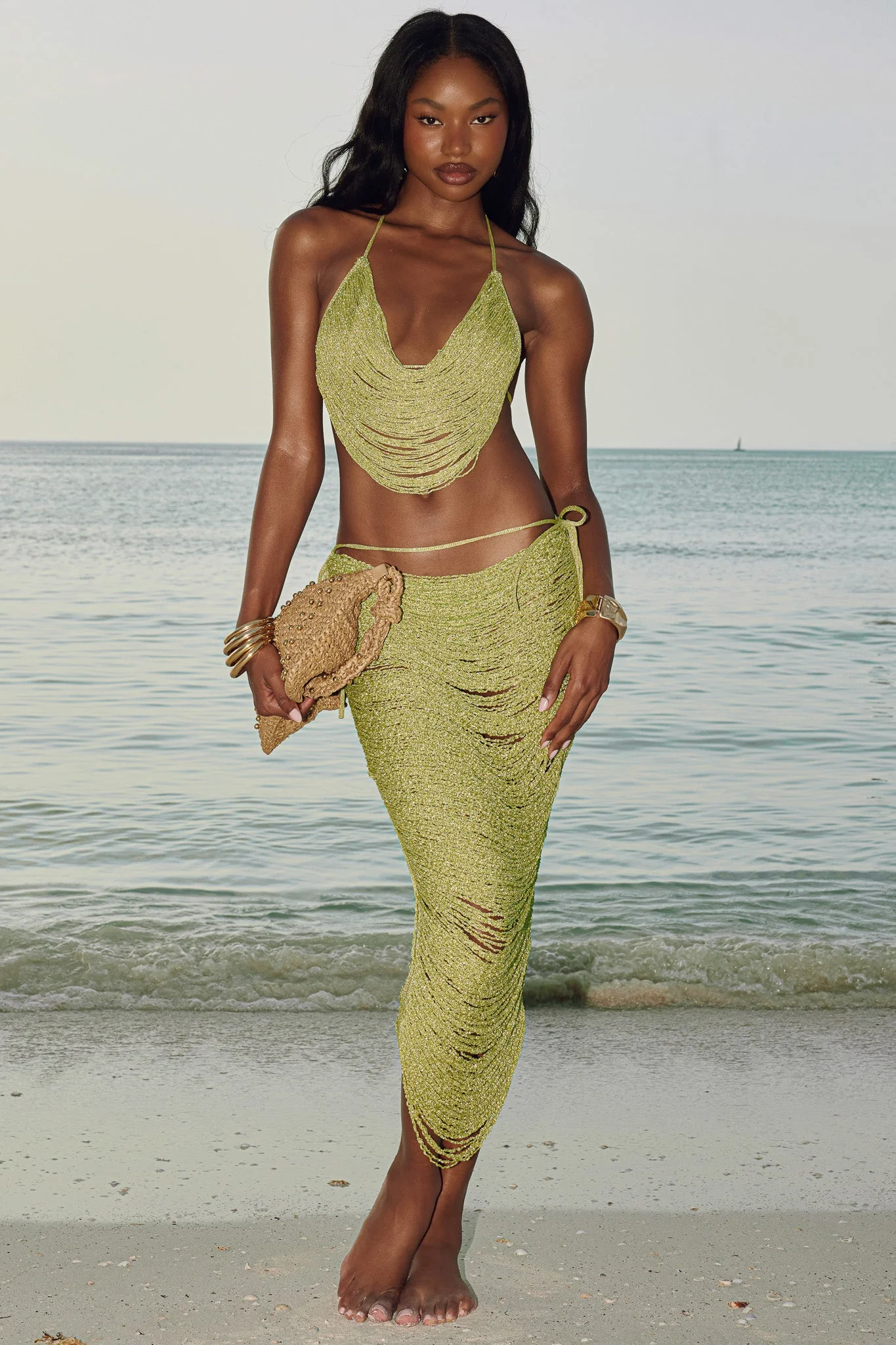 Twisted Desire Fringe Maxi Skirt Kiwi - Image 6