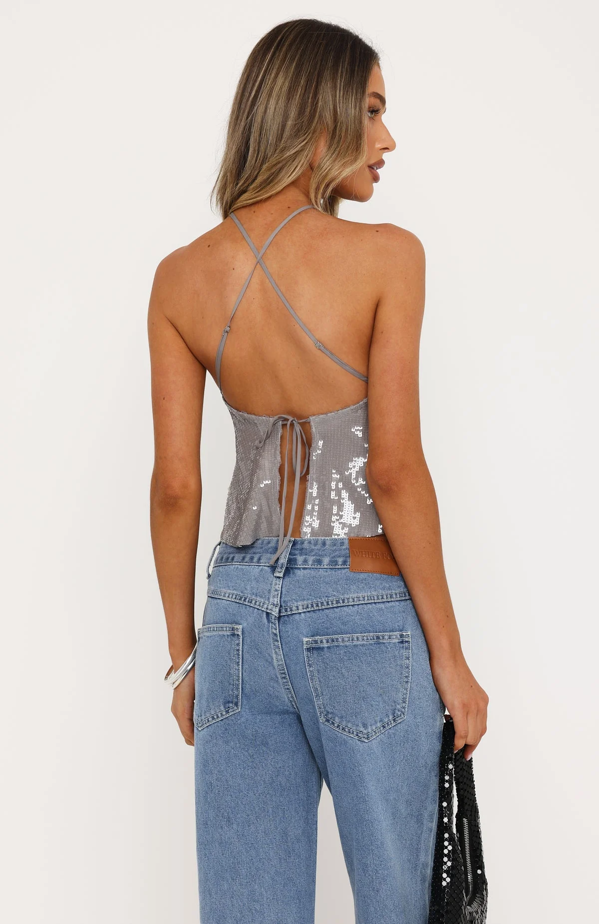 Under The Disco Ball Sequin Halter Top Silver - Image 6