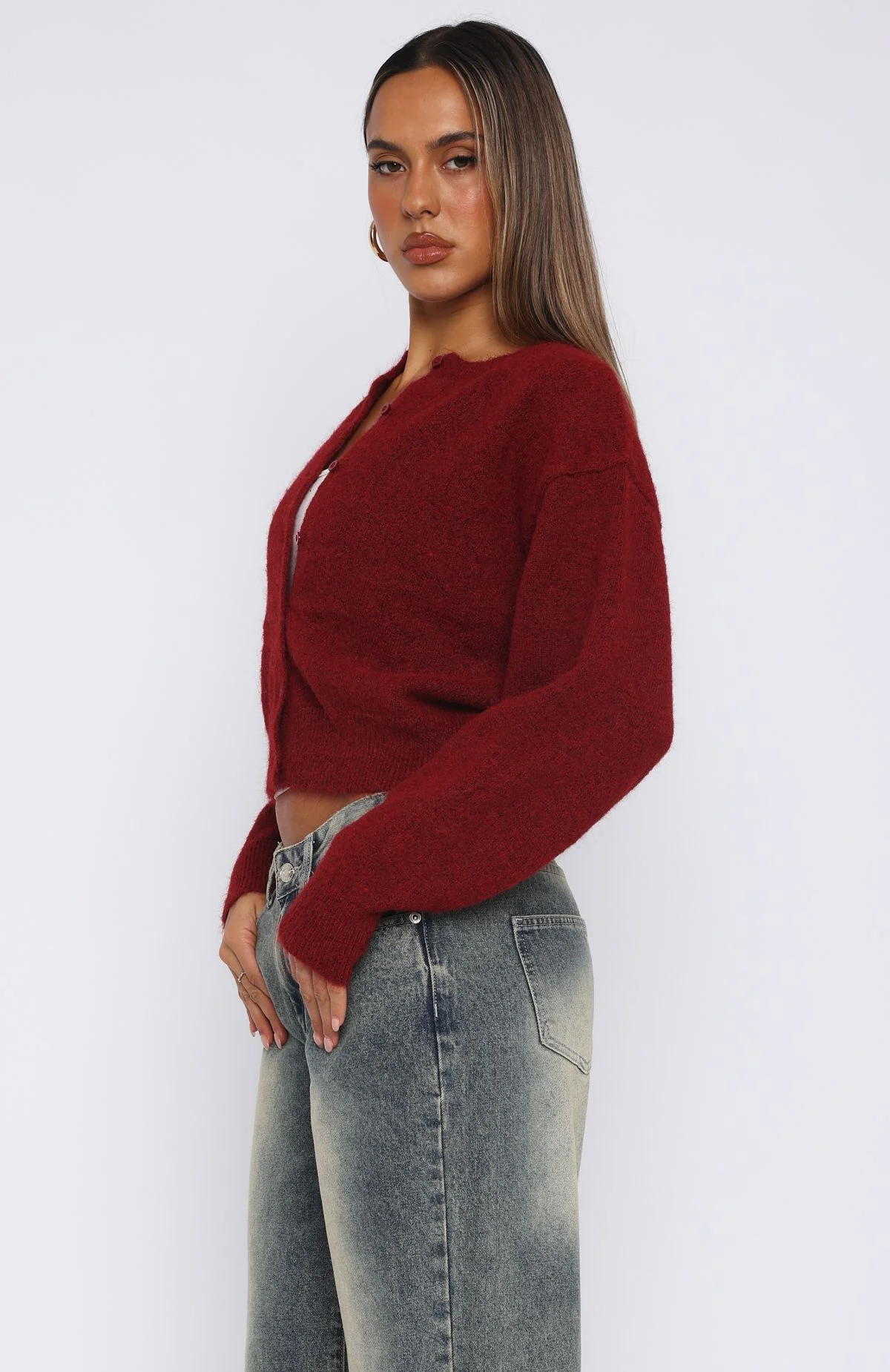 Warm Whispers Knit Cardigan Burgundy - Image 3