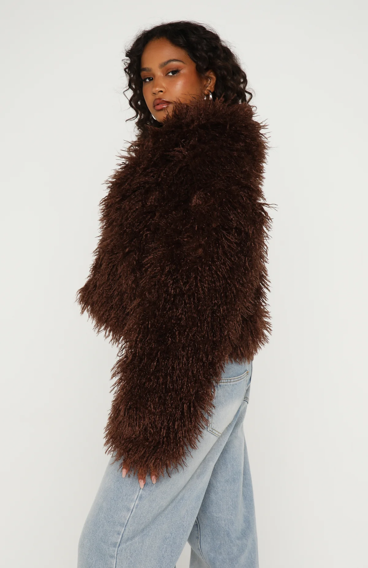 Weekend Away Faux Fur Jacket Chocolate - Image 3
