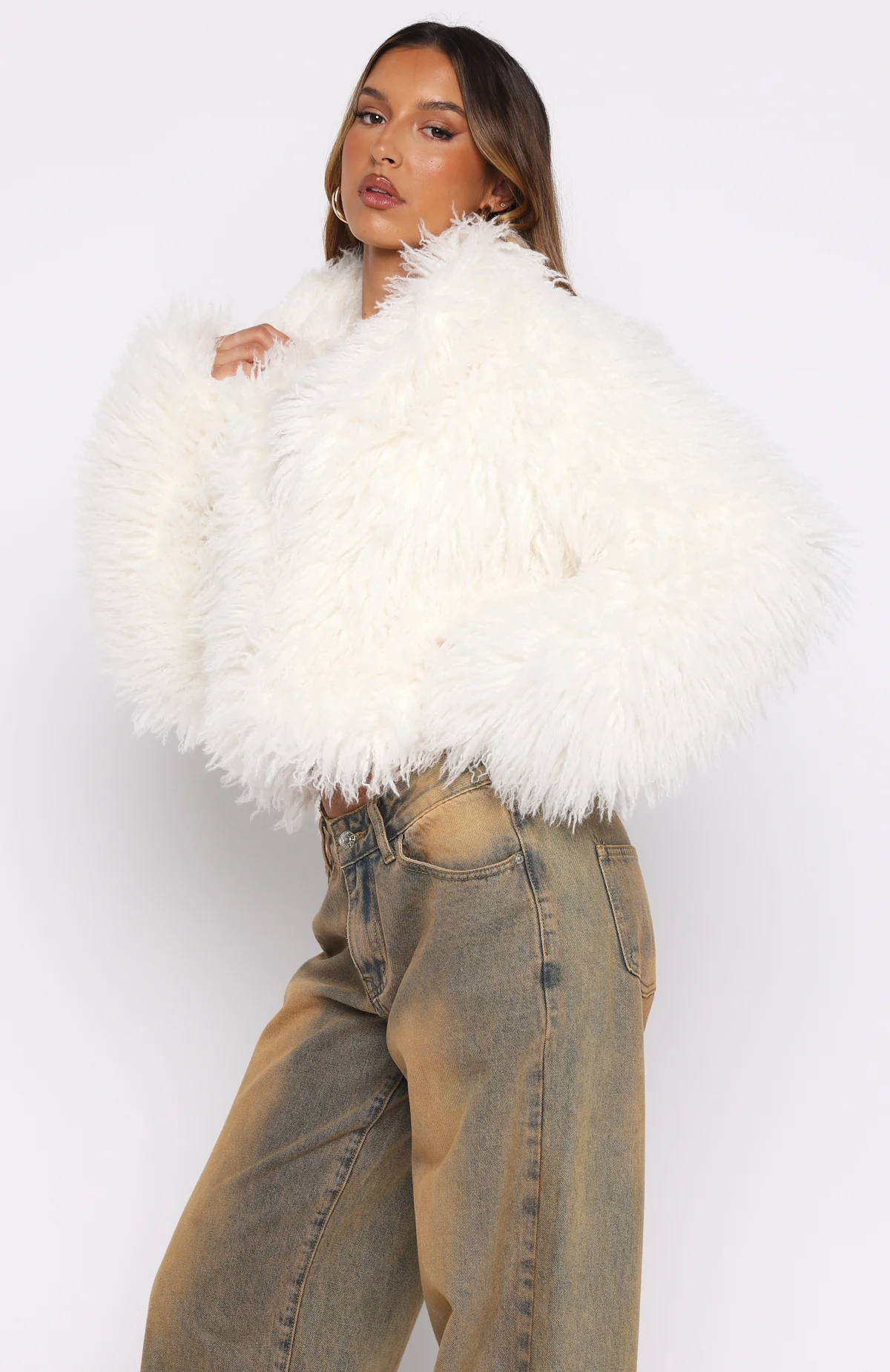 Weekend Away Faux Fur Jacket Cream - Image 3