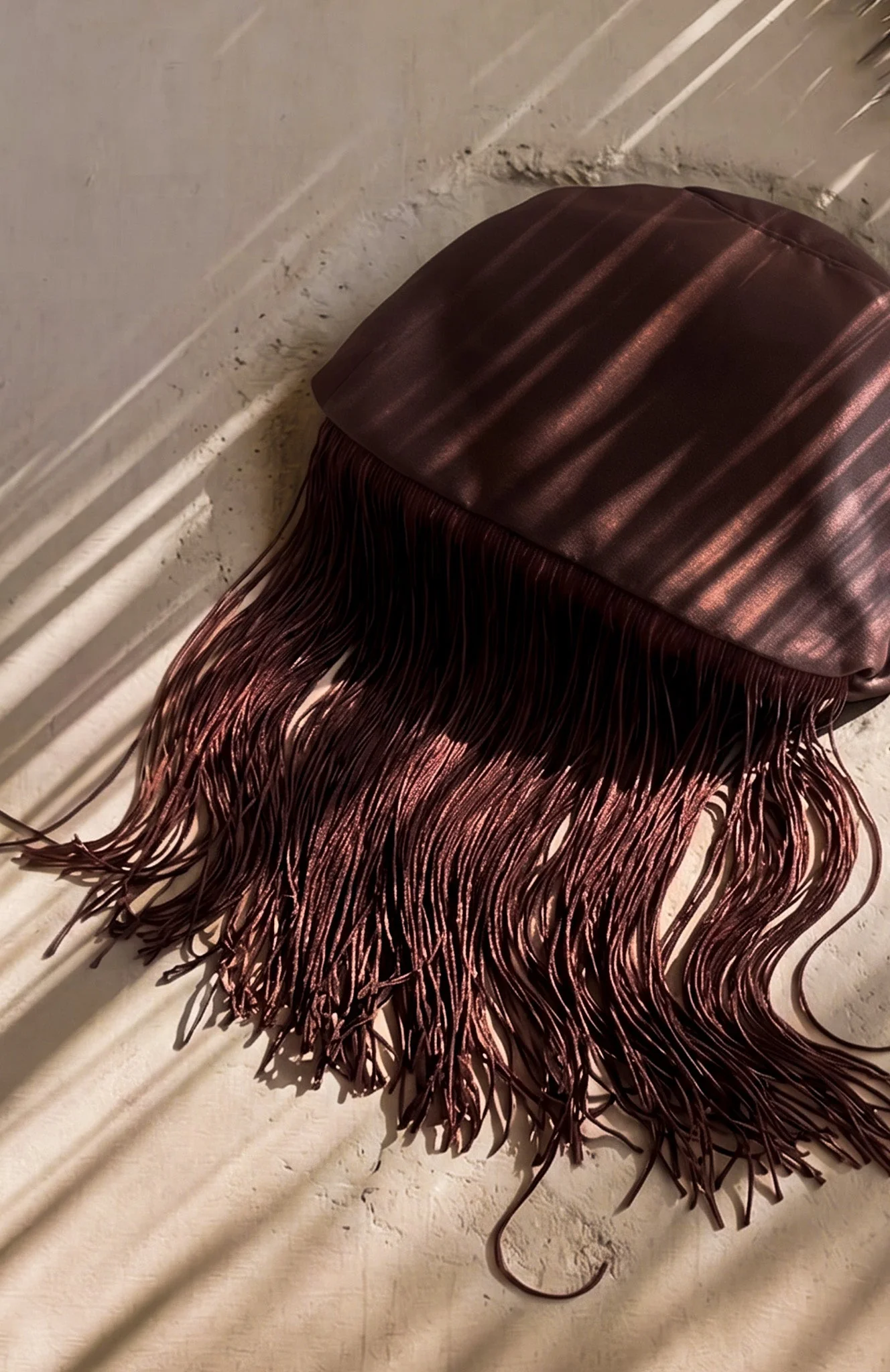 Xena Fringe Clutch Bag Dark Chocolate Satin - Image 2