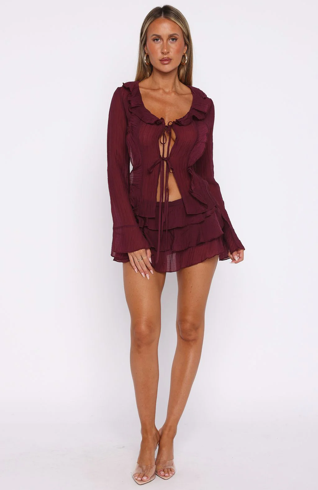 Your Status Long Sleeve Blouse Burgundy - Image 5