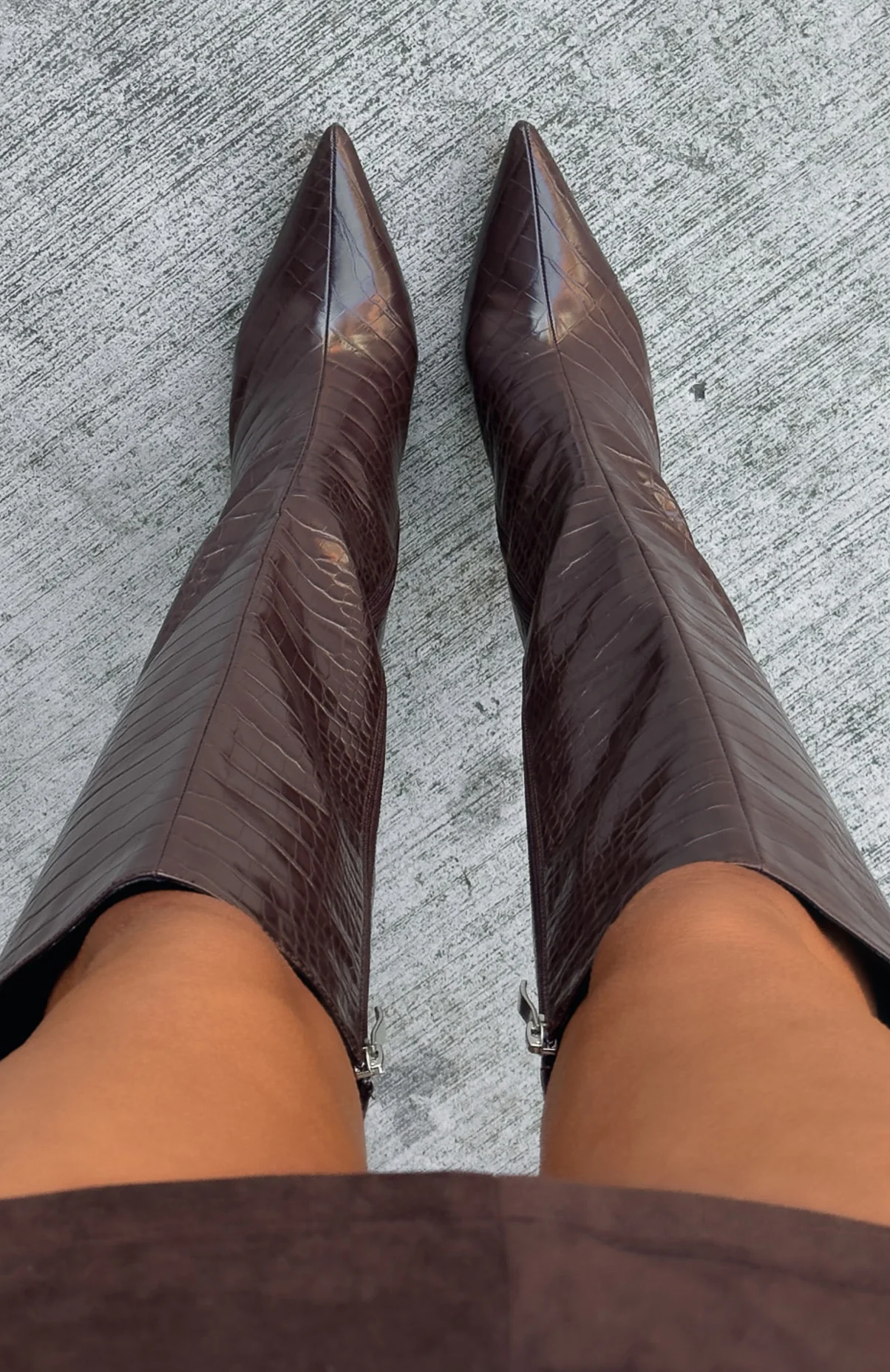 Ziggy Knee High Boots Chocolate Croc - Image 4